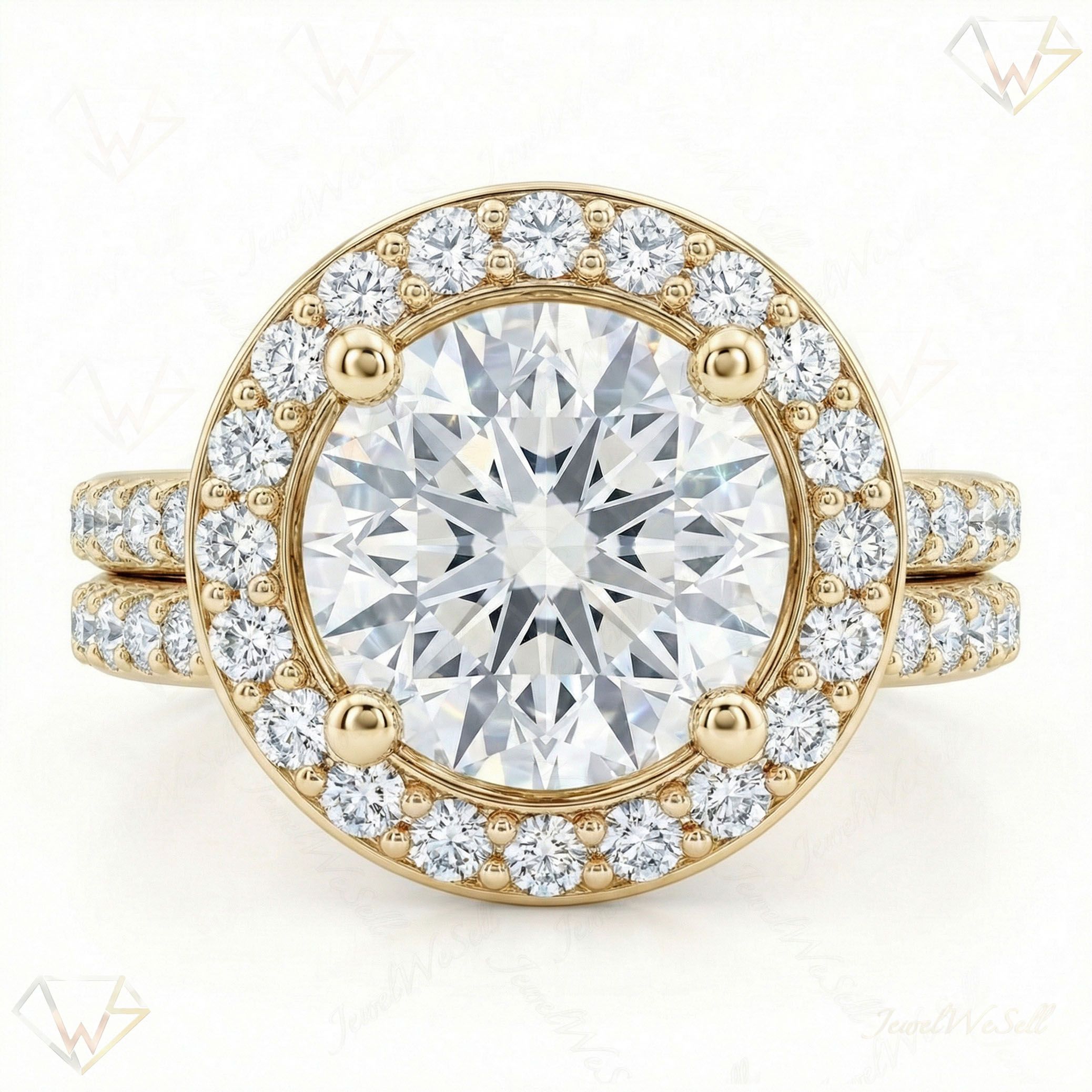 2.75 ct EF VS Lab Grown Diamond Halo Engagement Set in 10k Yellow Gold _ Sz0500 3843