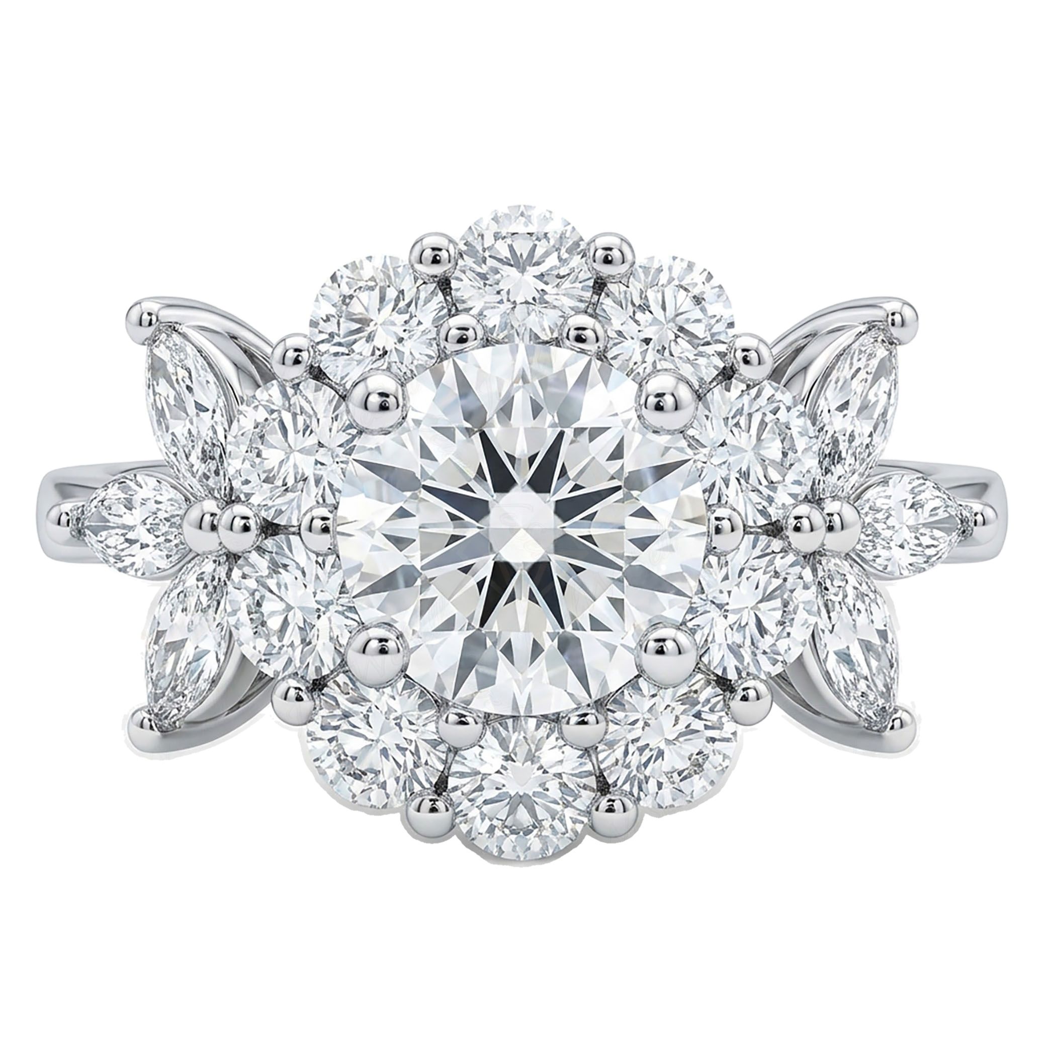 1.60 ct EF VS Lab Grown Diamond Halo Engagement Ring in 14k White Gold _ Sz0450 3953