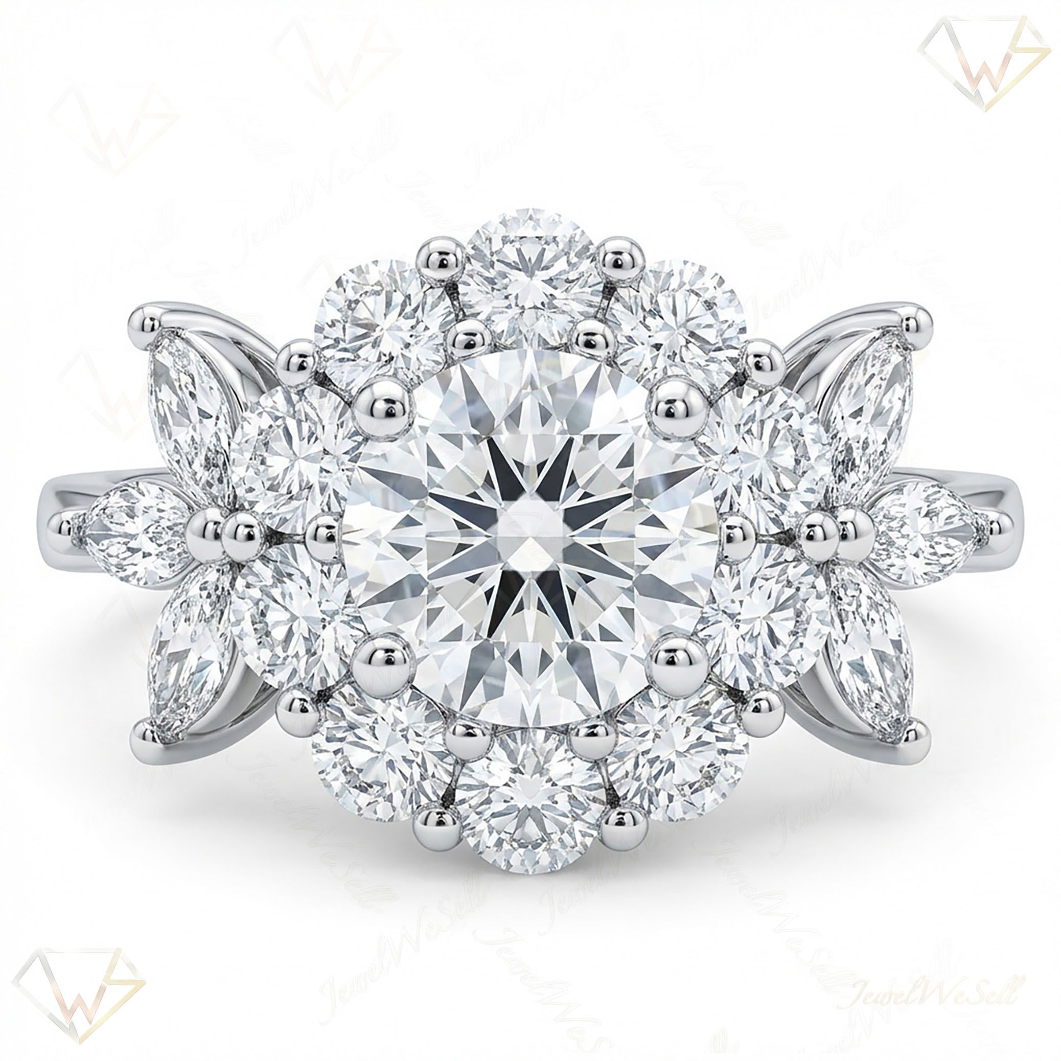 1.60 ct EF VS Lab Grown Diamond Halo Engagement Ring in 10k White Gold _ Sz0775 3953