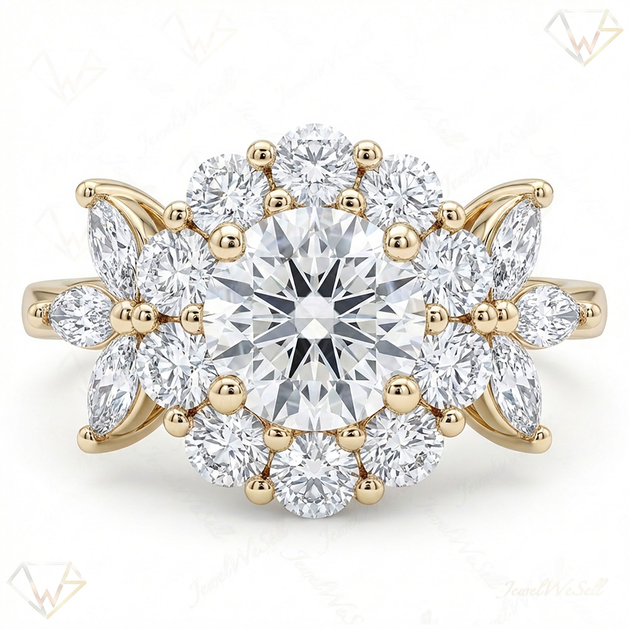 1.60 ct EF VS Lab Grown Diamond Halo Engagement Ring in 10k Yellow Gold _ Sz0500 3953