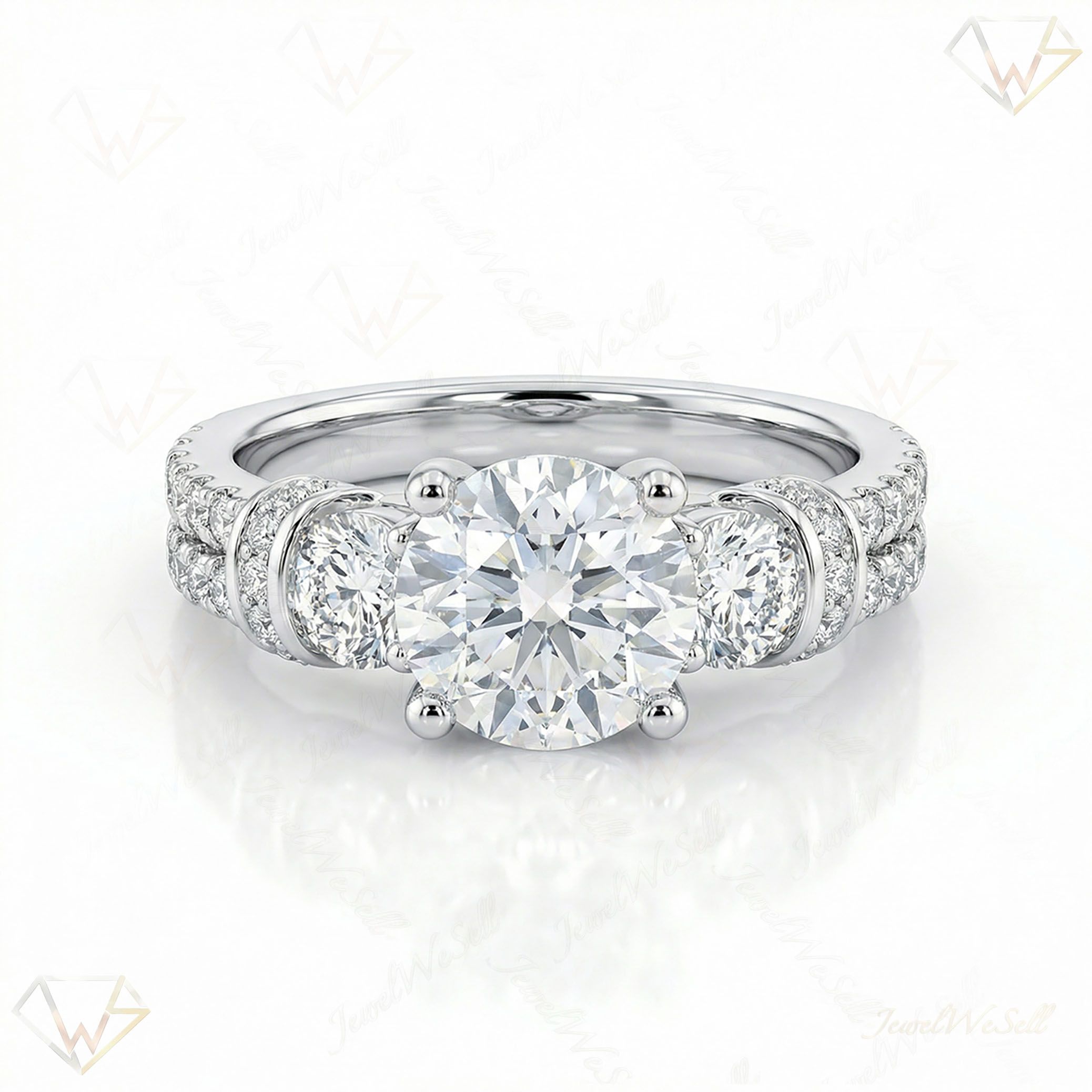 5.50 ct EF VS Lab Grown Diamond Three Stone Engagement Ring in 14k White Gold _ Sz0600 3993