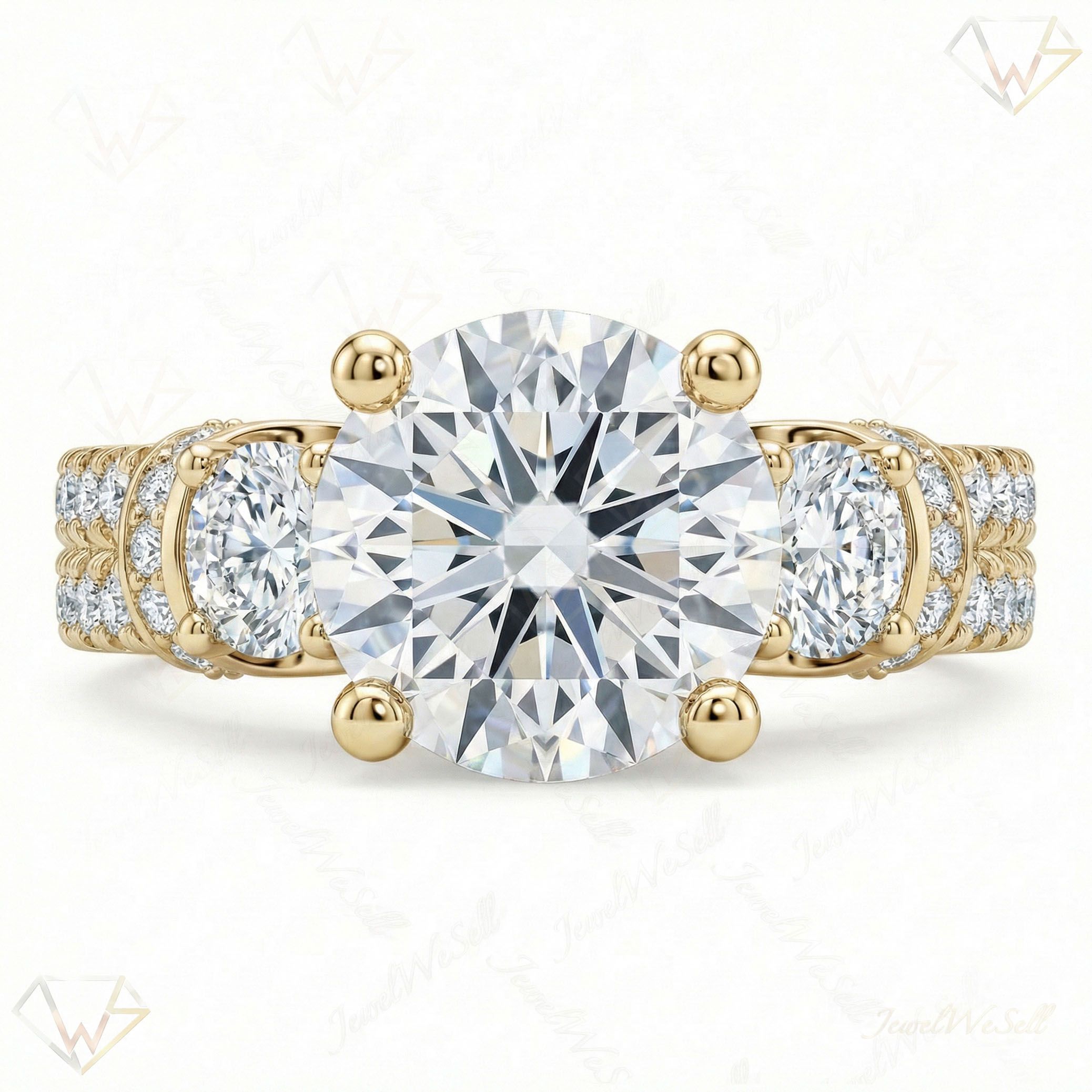5.50 ct EF VS Lab Grown Diamond Three Stone Engagement Ring in 14k Yellow Gold _ Sz0550 3993