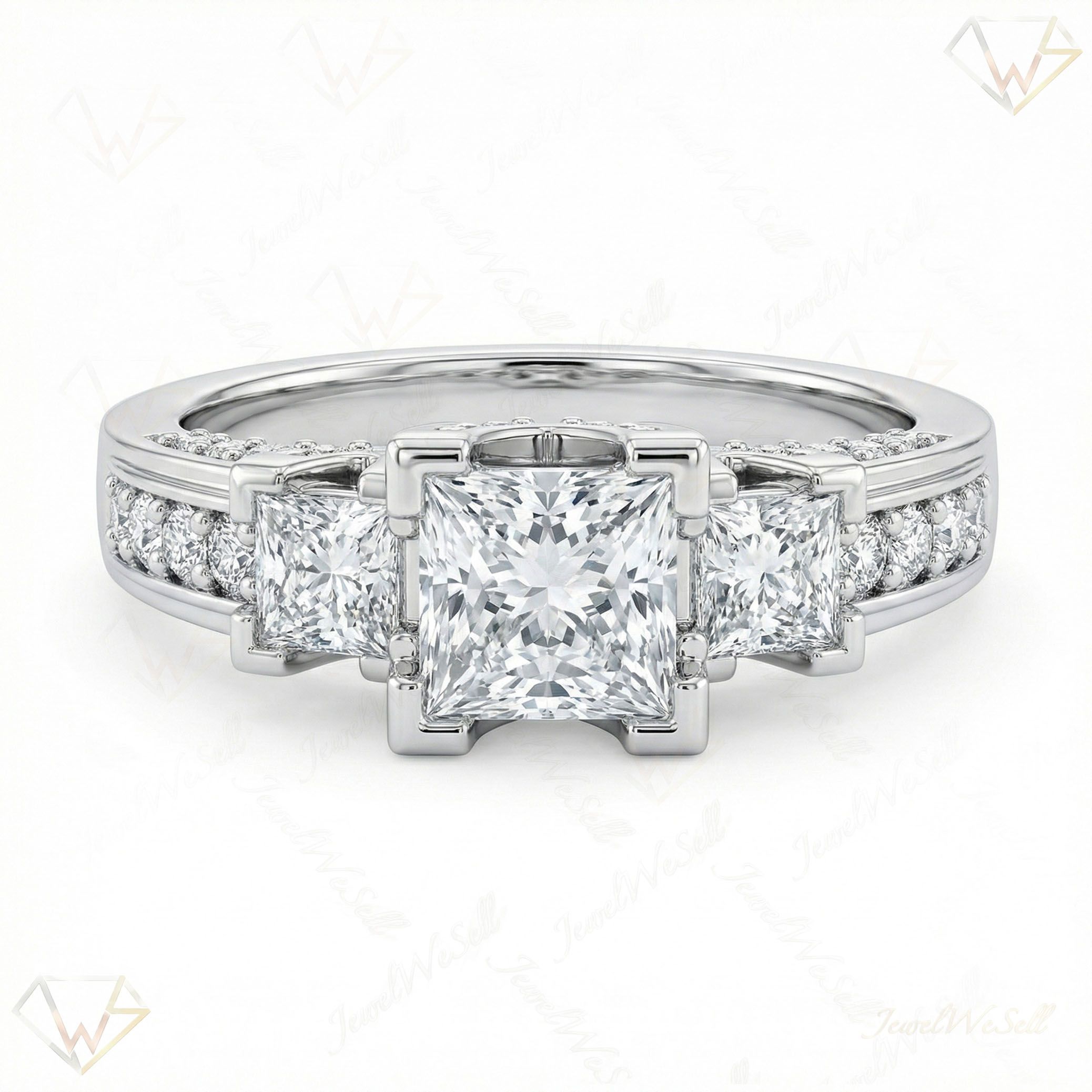 1.66 ct EF VS Moissanite Three Stone Engagement Ring in 925 Sterling SIlver _ Sz0650 4114