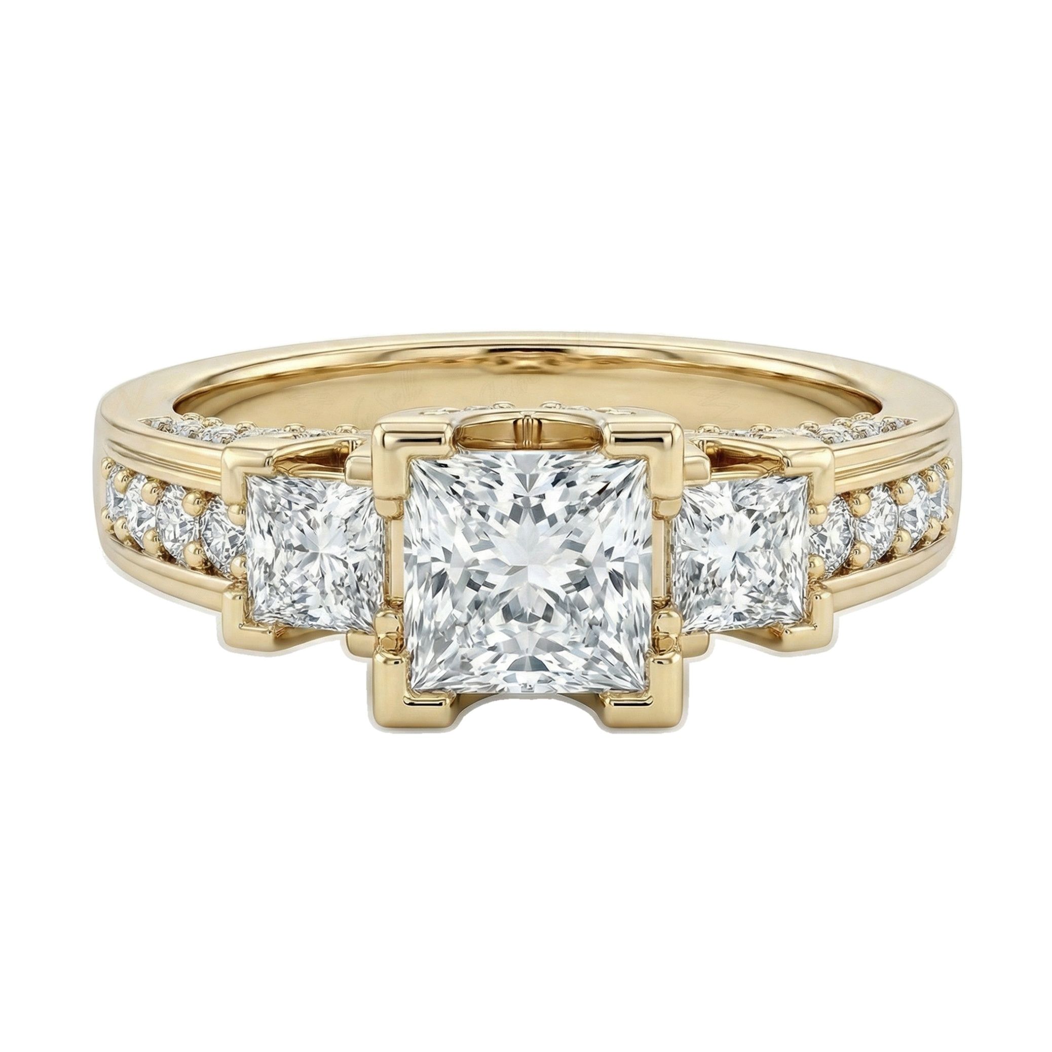 1.66 ct EF VS Lab Grown Diamond Three Stone Engagement Ring in 14k Yellow Gold _ Sz0825 4114