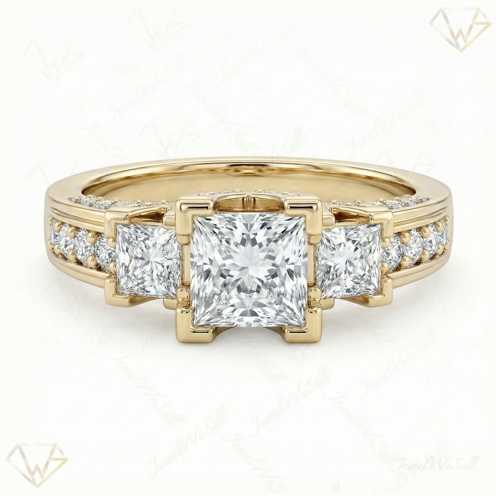 1.66 ct EF VS Lab Grown Diamond Three Stone Engagement Ring in 14k Yellow Gold _ Sz0475 4114