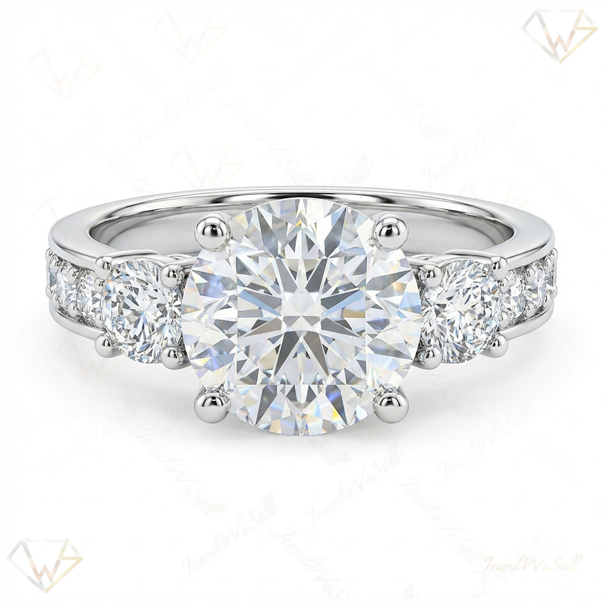 3.00 ct EF VS Lab Grown Diamond Three Stone Engagement Ring in 10k White Gold _ Sz0775 4130