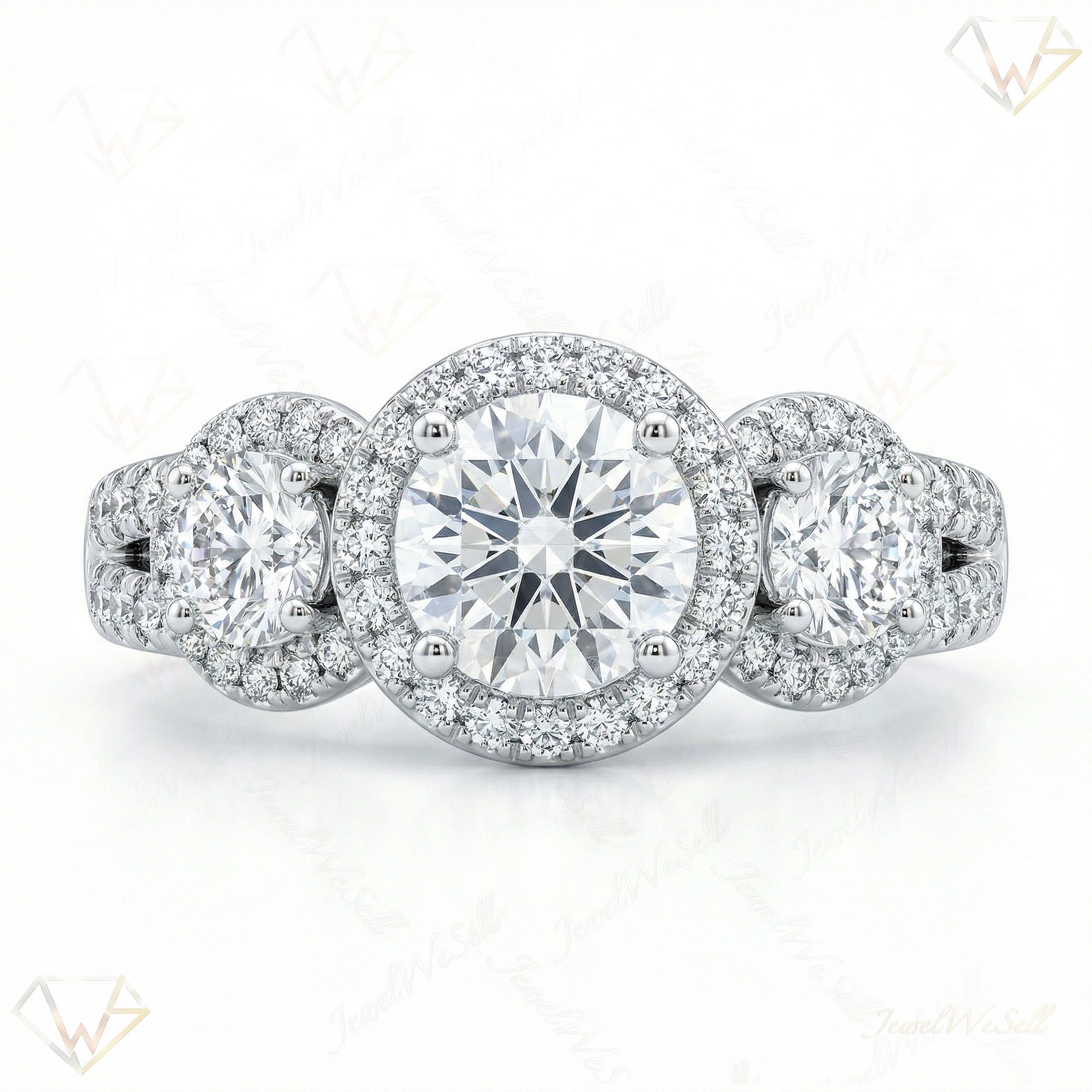 1.80 ct EF VS Lab Grown Diamond Three Stone Engagement Ring in 14k White Gold _ Sz0525 4200