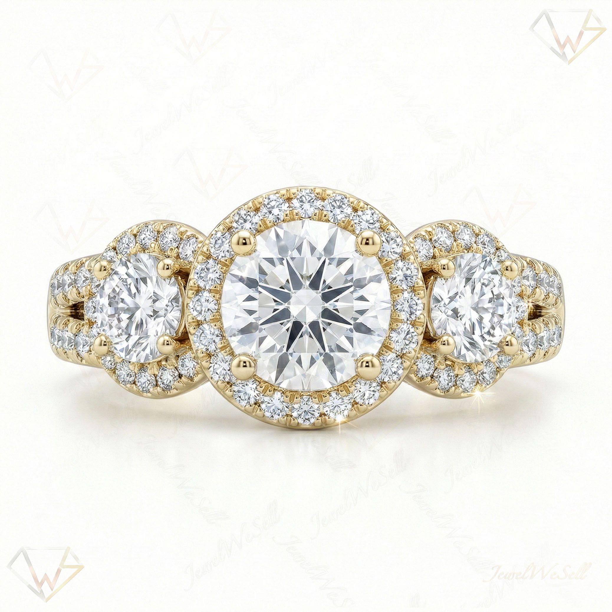 1.80 ct EF VS Lab Grown Diamond Three Stone Engagement Ring in 10k Yellow Gold _ Sz0600 4200