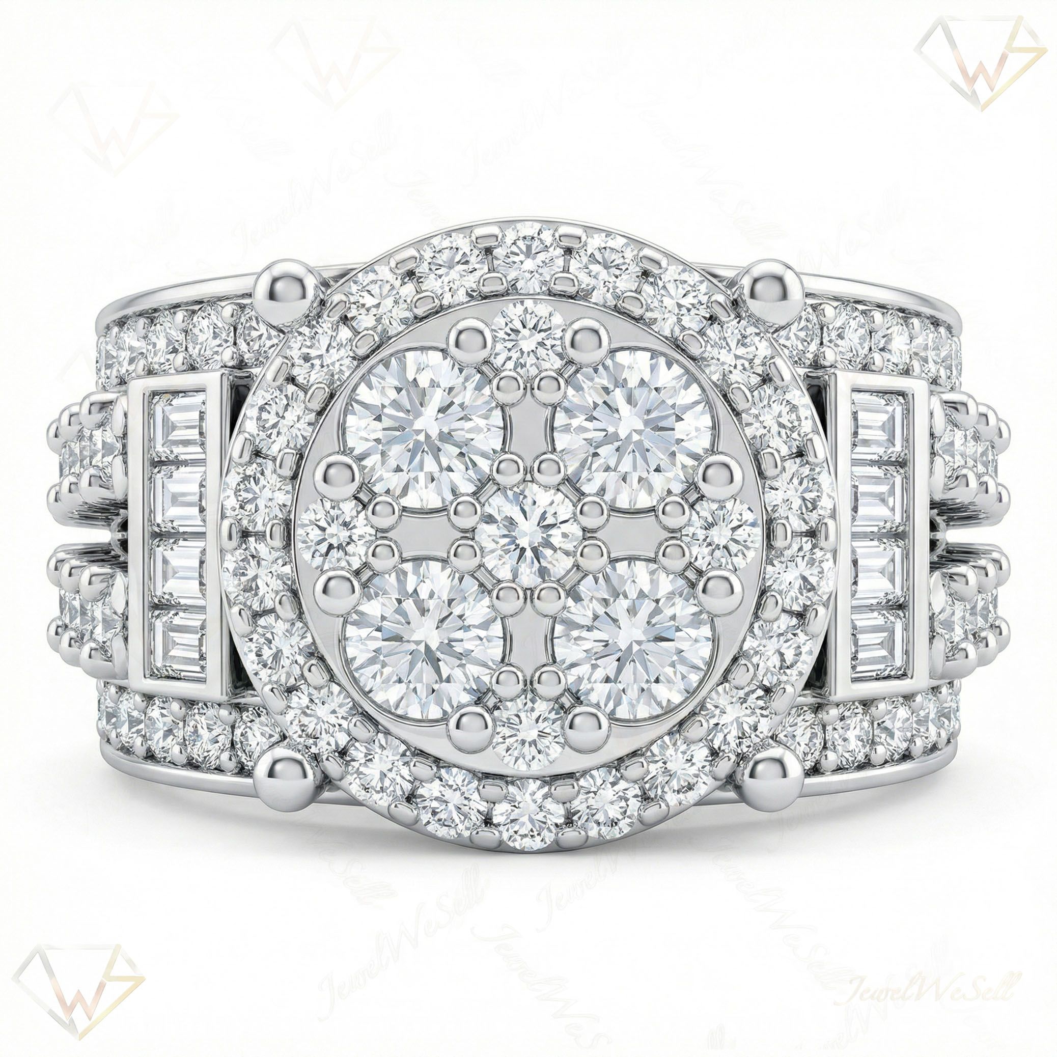 3.66 ct EF VS Lab Grown Diamond Mens Statement Ring in 10k White Gold _ Sz0850 4362