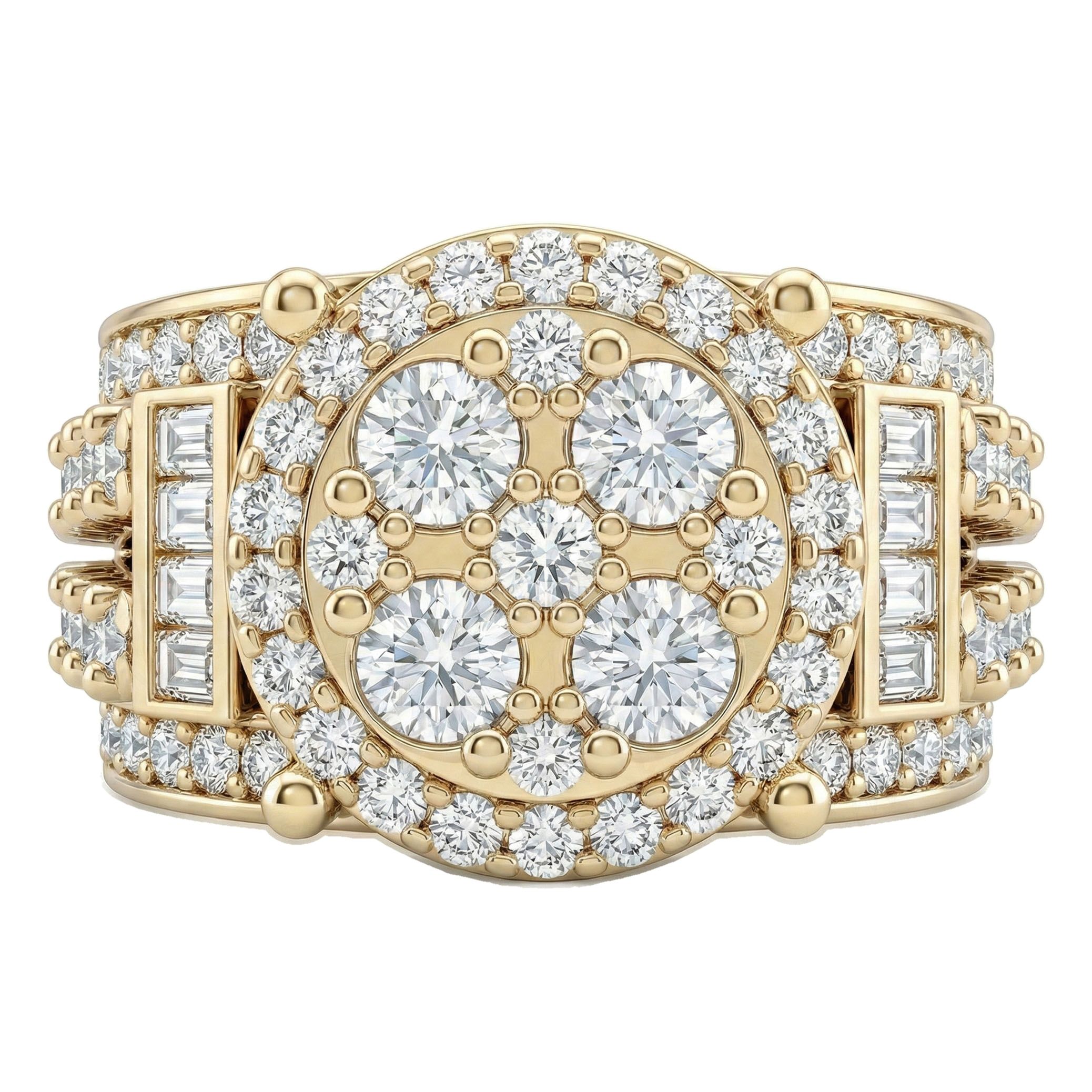 3.66 ct EF VS Lab Grown Diamond Mens Statement Ring in 10k Yellow Gold _ Sz0500 4362