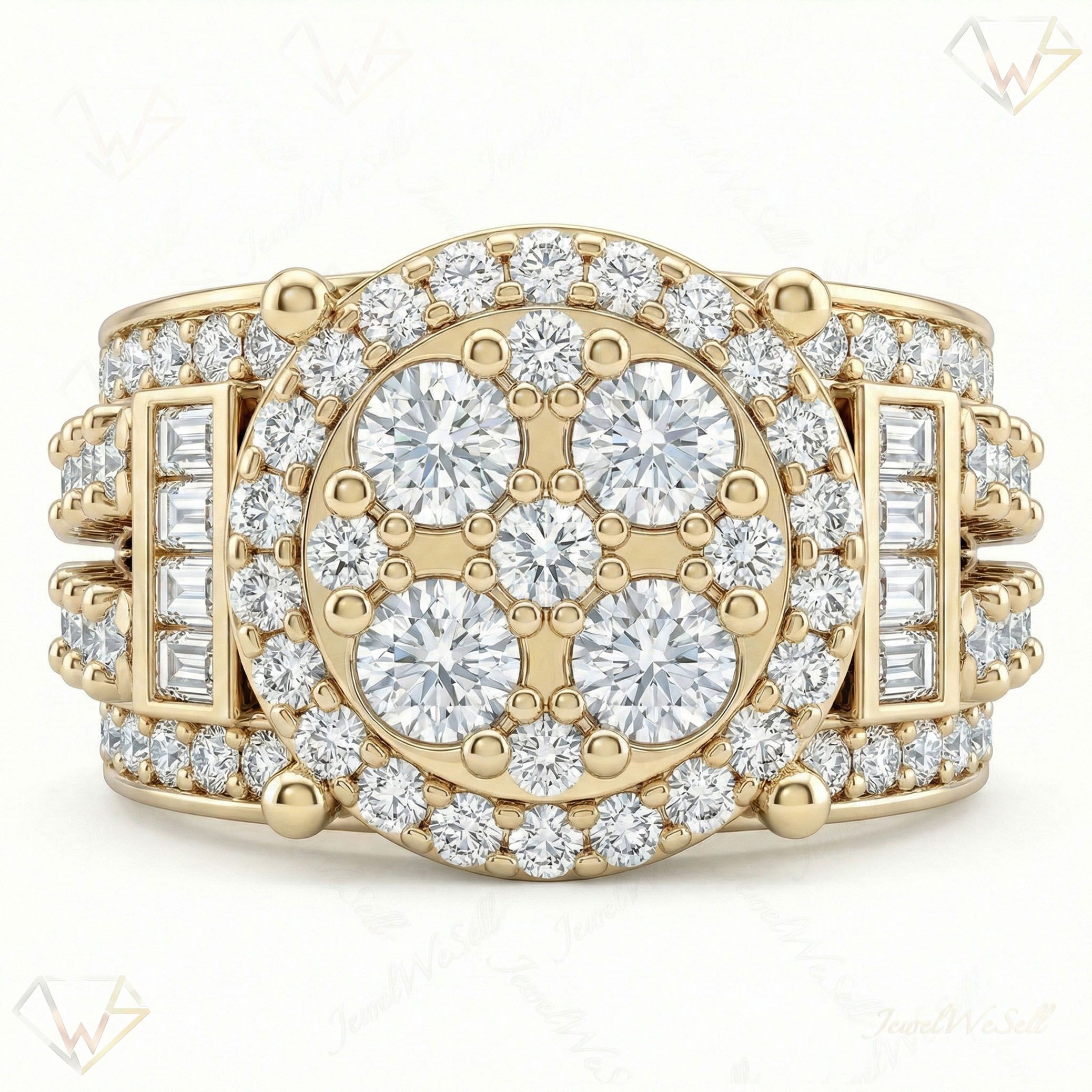 3.66 ct EF VS Lab Grown Diamond Mens Statement Ring in 10k Yellow Gold _ Sz0400 4362