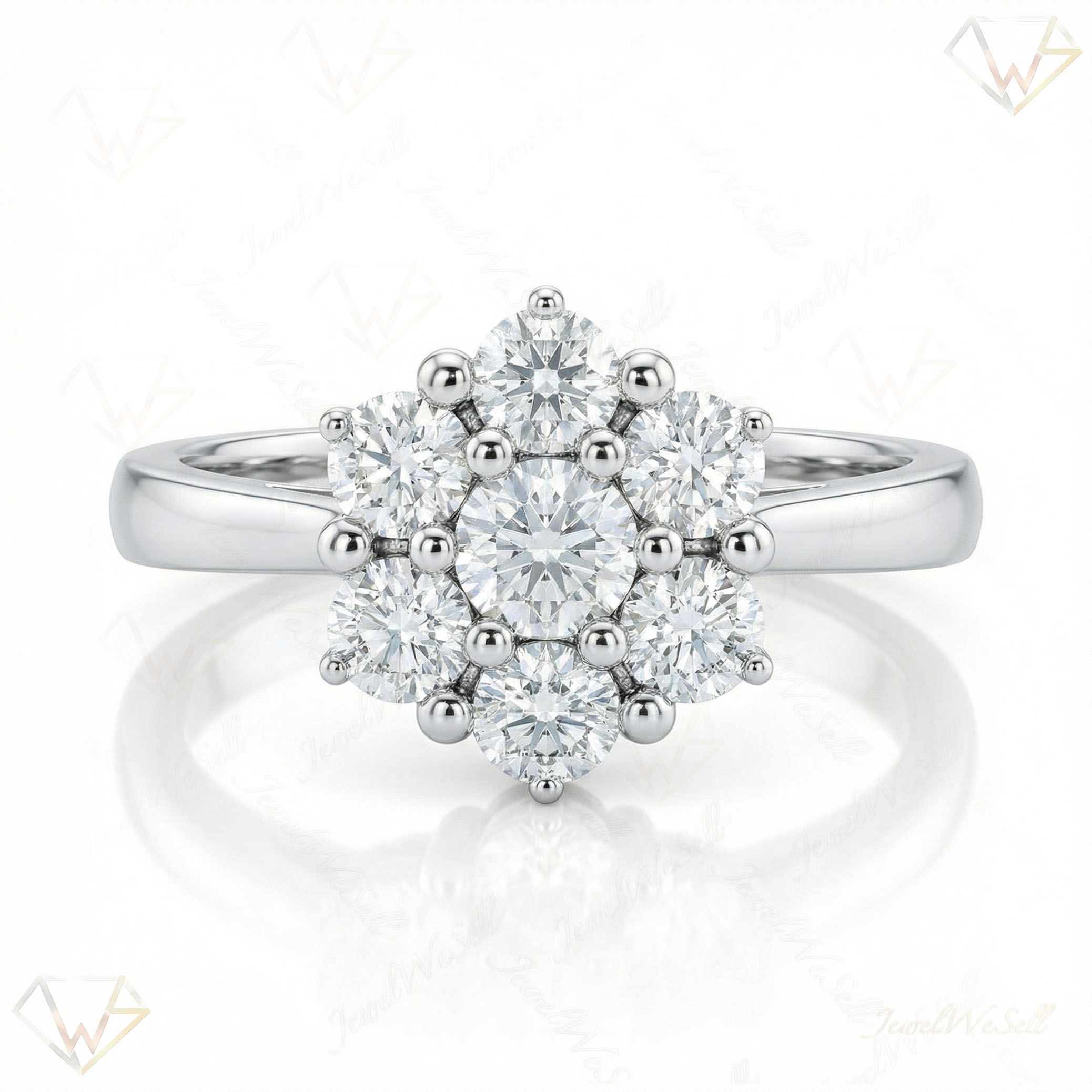 0.60 ct EF VS Moissanite Circle Cluster Engagement Ring in 925 Sterling SIlver _ Sz0500 6291