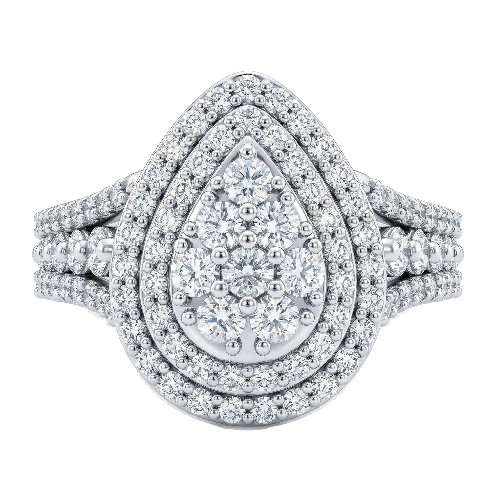 1.10 ct EF VS Lab Grown Diamond Pear Cluster Engagement Ring in 10k White Gold _ Sz0900 6479