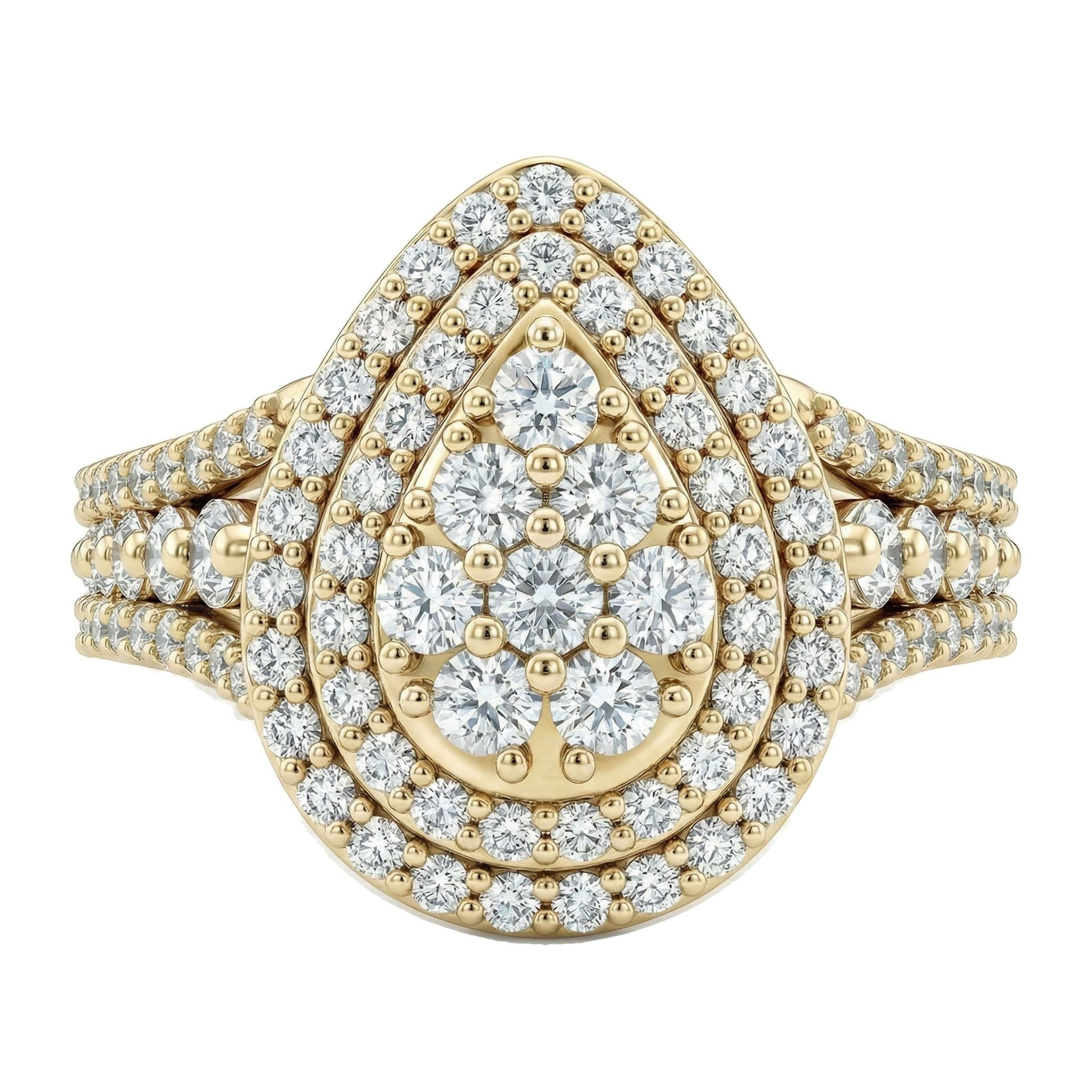 1.10 ct EF VS Lab Grown Diamond Pear Cluster Engagement Ring in 14k Yellow Gold _ Sz0500 6479