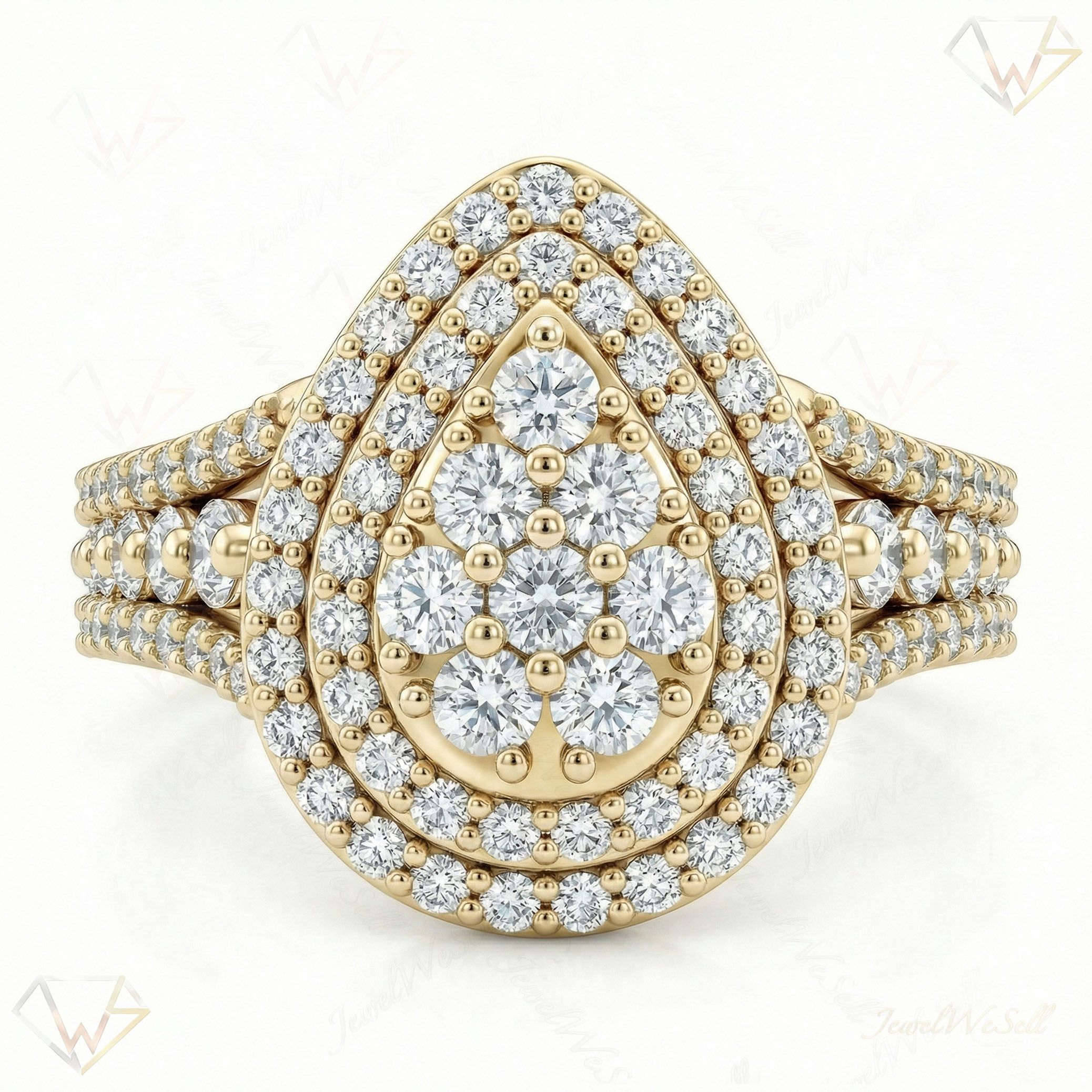 1.10 ct EF VS Lab Grown Diamond Pear Cluster Engagement Ring in 10k Yellow Gold _ Sz0700 6479