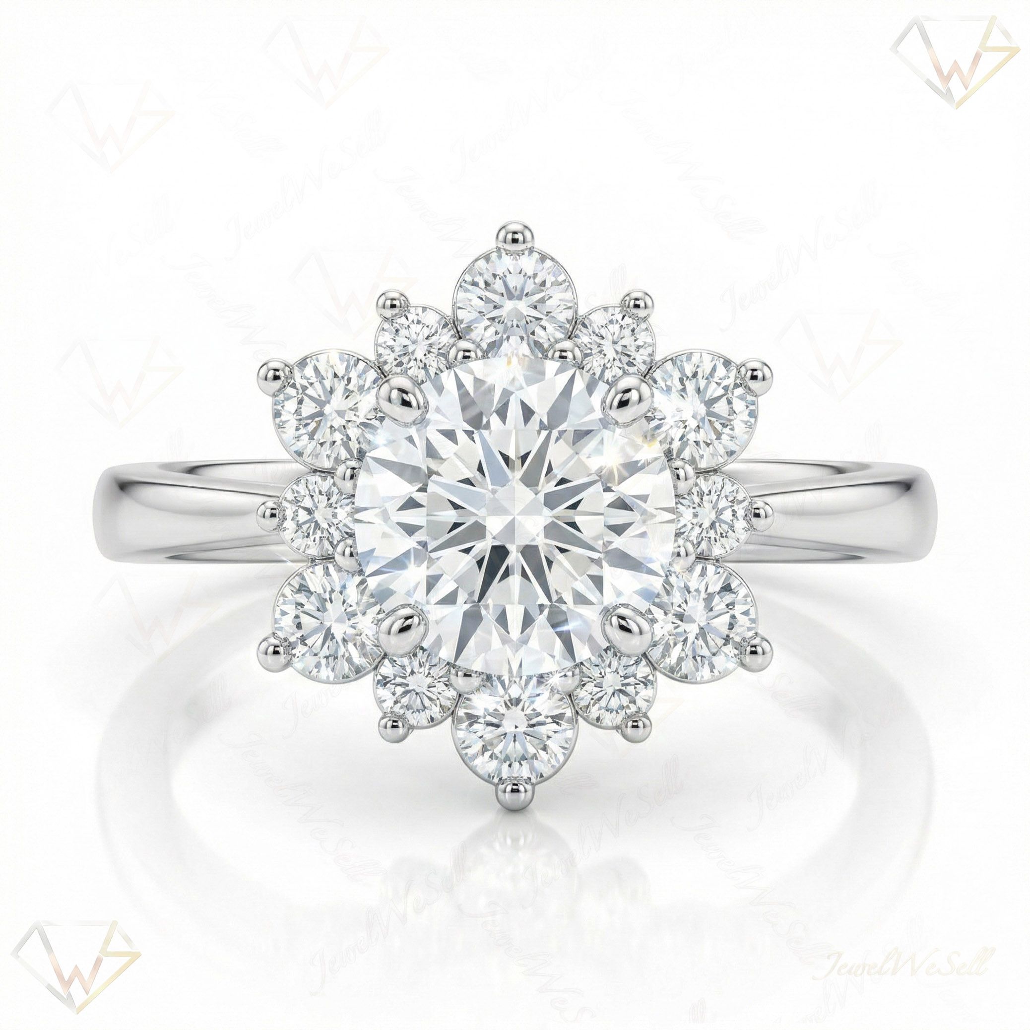 1.40 ct EF VS Moissanite Halo Engagement Ring in 925 Sterling SIlver _ Sz0825 6505