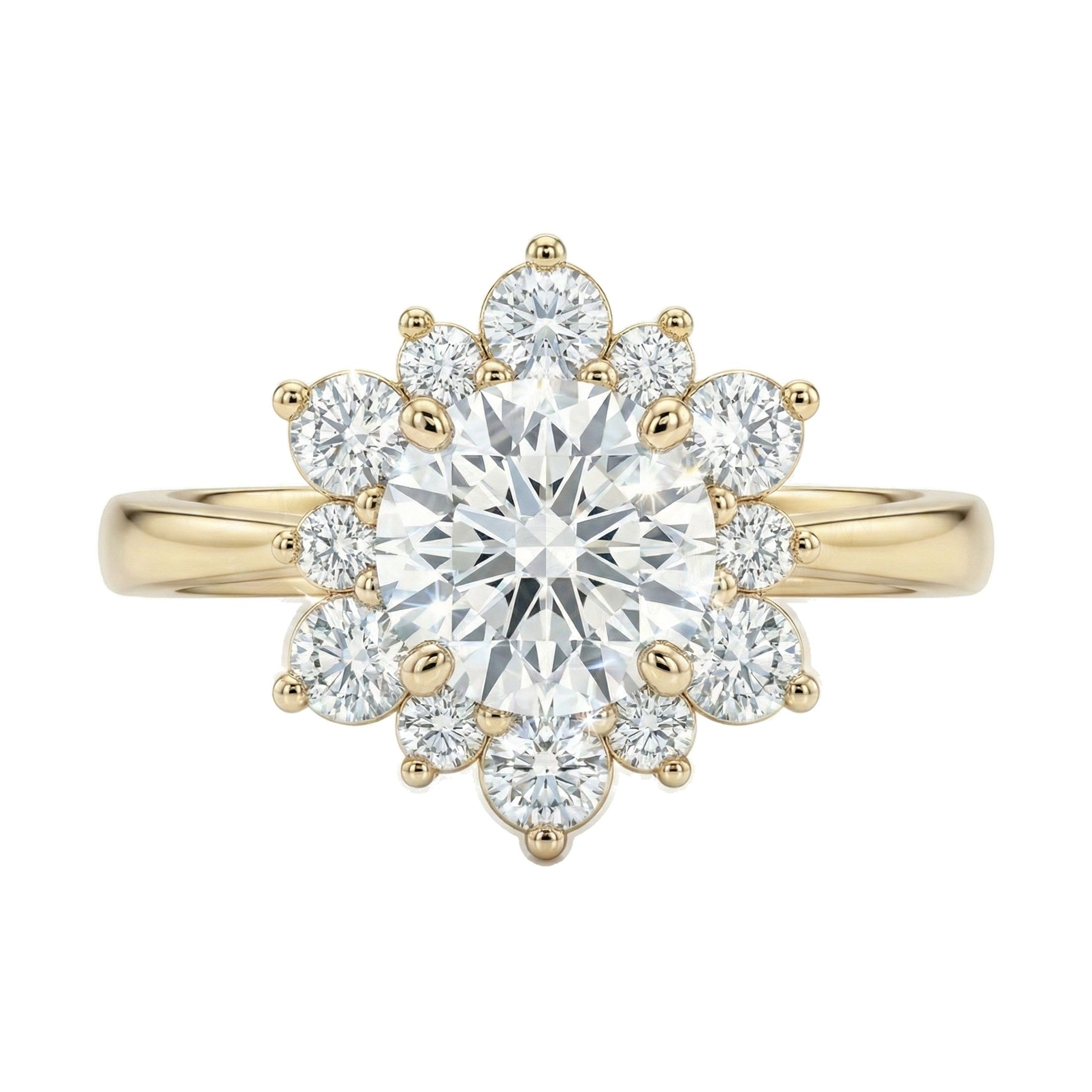1.40 ct EF VS Lab Grown Diamond Halo Engagement Ring in 10k Yellow Gold _ Sz0725 6505