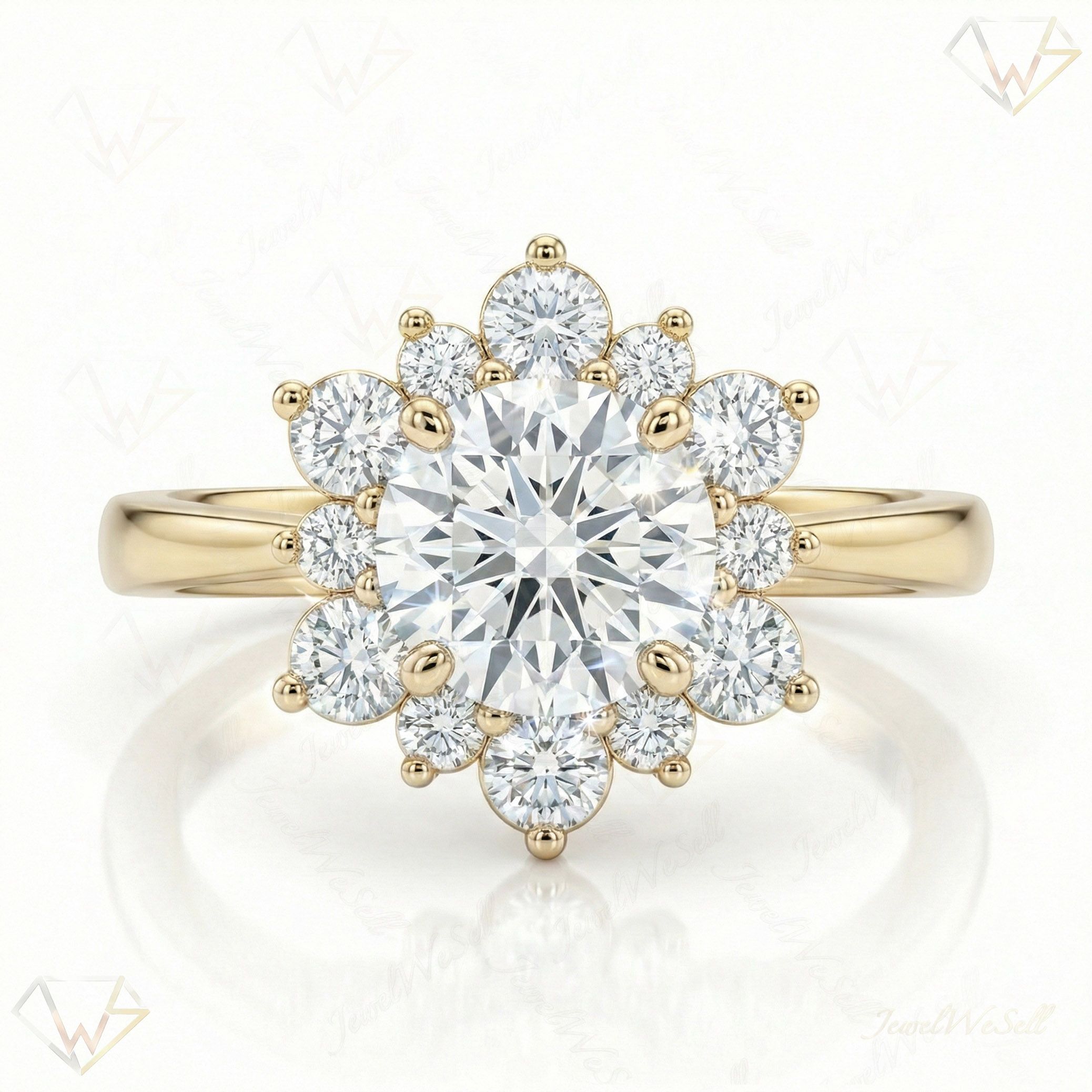 1.40 ct EF VS Lab Grown Diamond Halo Engagement Ring in 14k Yellow Gold _ Sz0475 6505