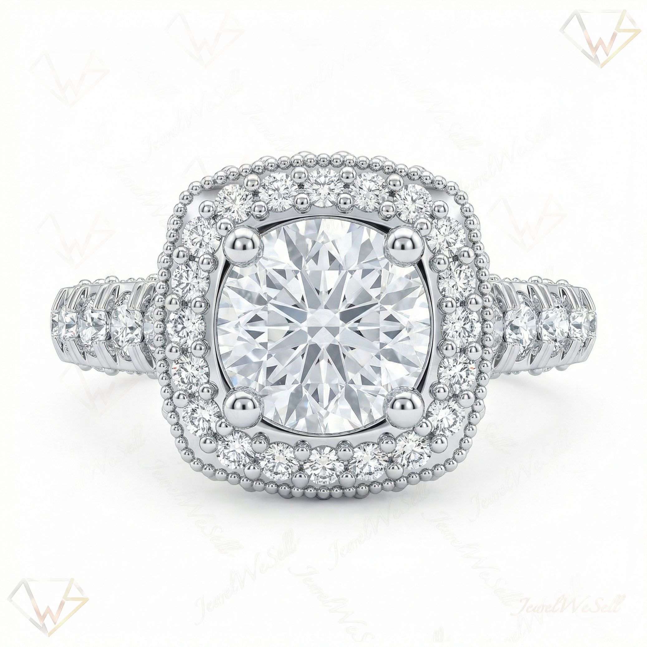 2.25 ct EF VS Lab Grown Diamond Halo Engagement Ring in 14k White Gold _ Sz0525 6538