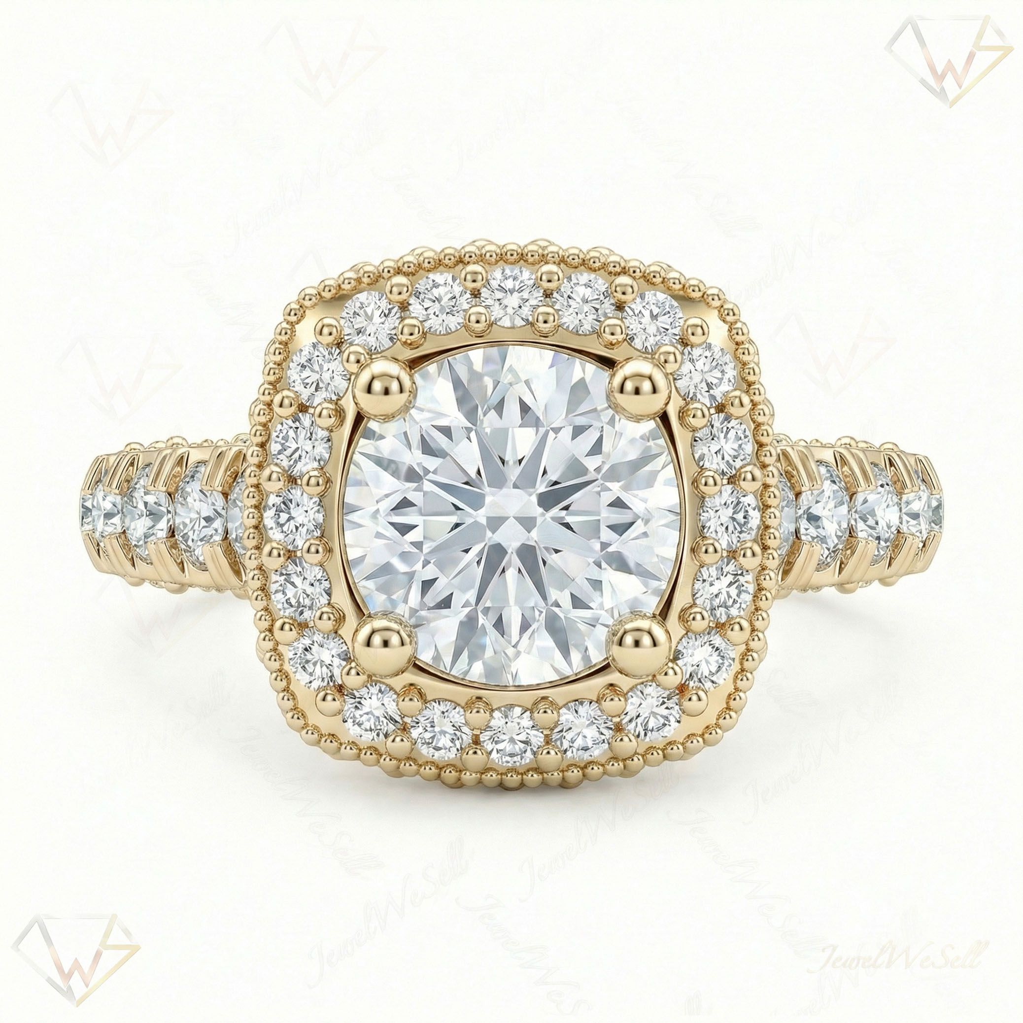 2.25 ct EF VS Lab Grown Diamond Halo Engagement Ring in 14k Yellow Gold _ Sz0525 6538