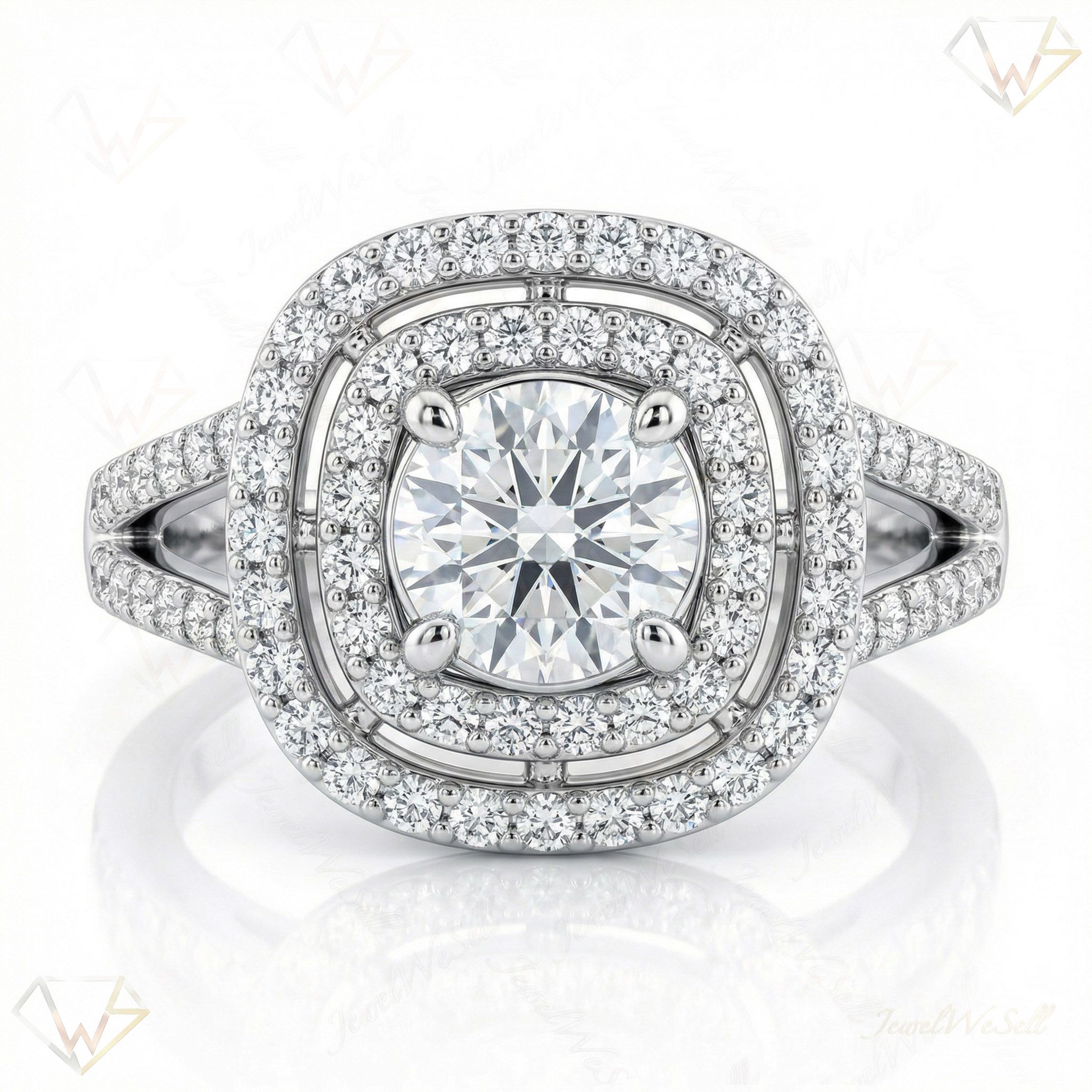 1.80 ct EF VS Moissanite Halo Engagement Ring in 925 Sterling SIlver _ Sz0675 6660