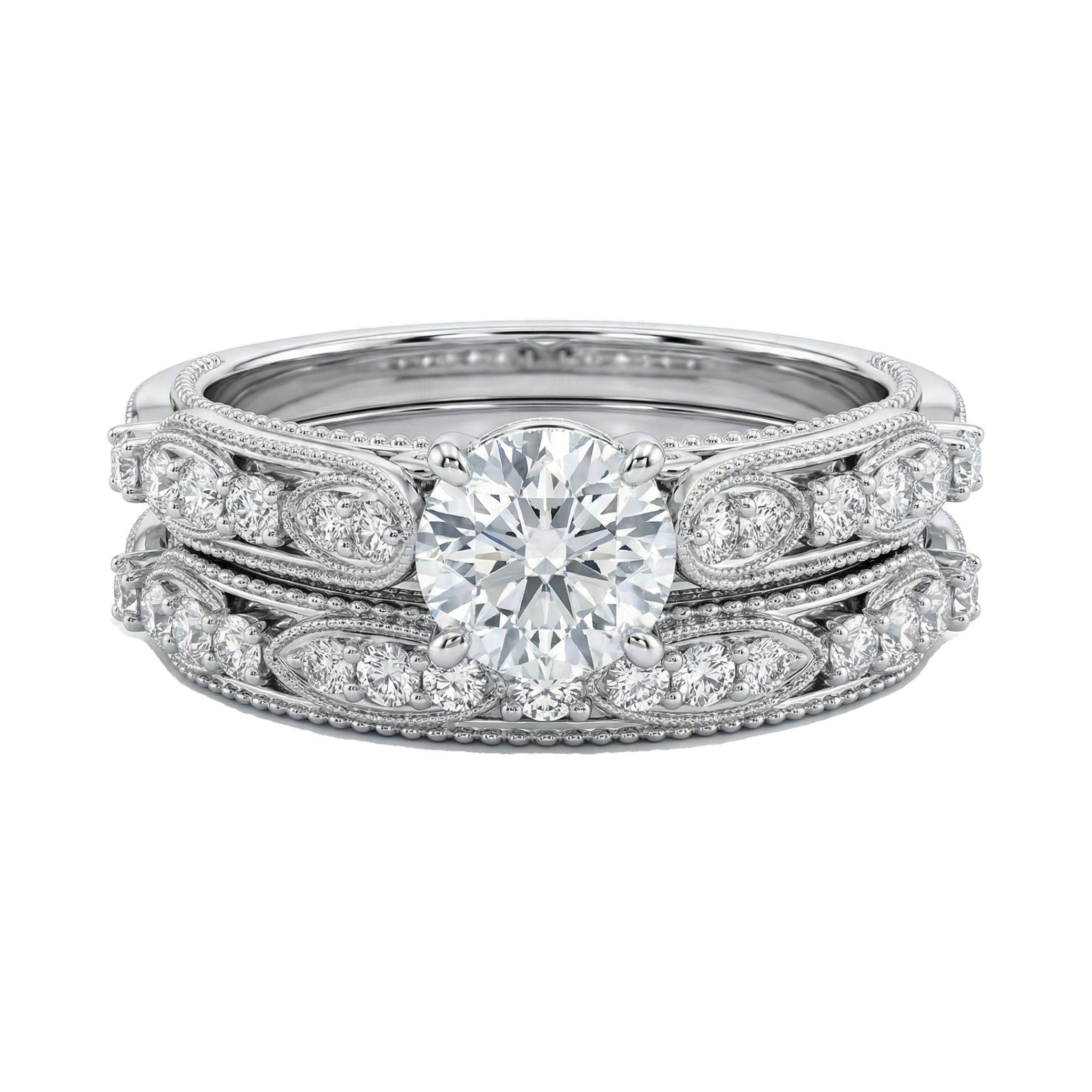 1.10 ct EF VS Lab Grown Diamond Solitaire with Accents Engagement Set in 10k White Gold _ Sz0675 6707