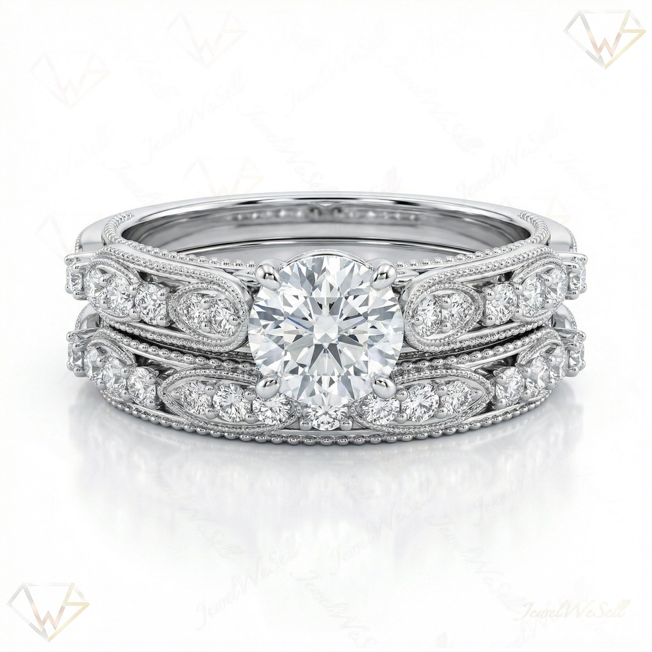 1.10 ct EF VS Moissanite Solitaire with Accents Engagement Set in 925 Sterling SIlver _ Sz0800 6707