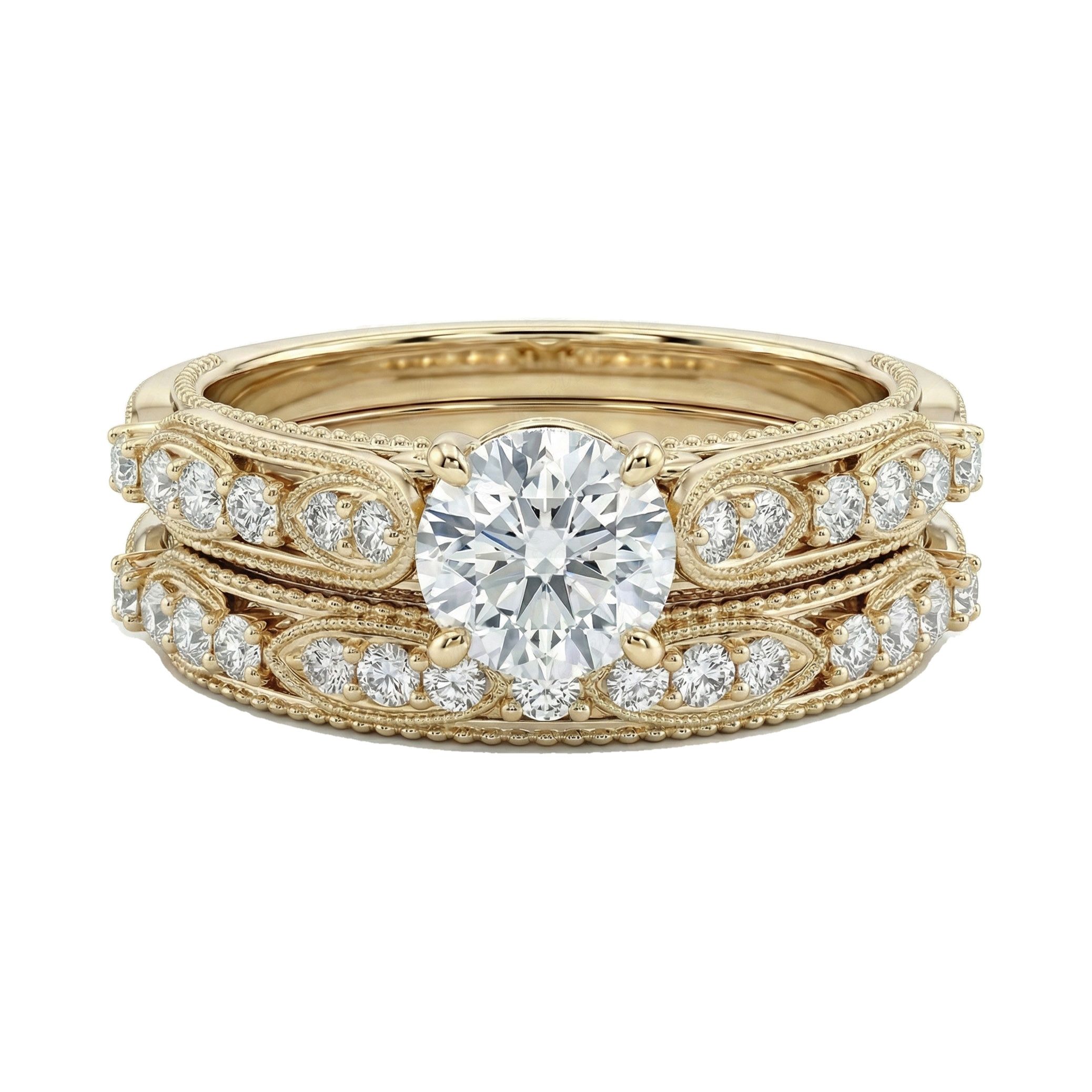 1.10 ct EF VS Lab Grown Diamond Solitaire with Accents Engagement Set in 14k Yellow Gold _ Sz0550 6707