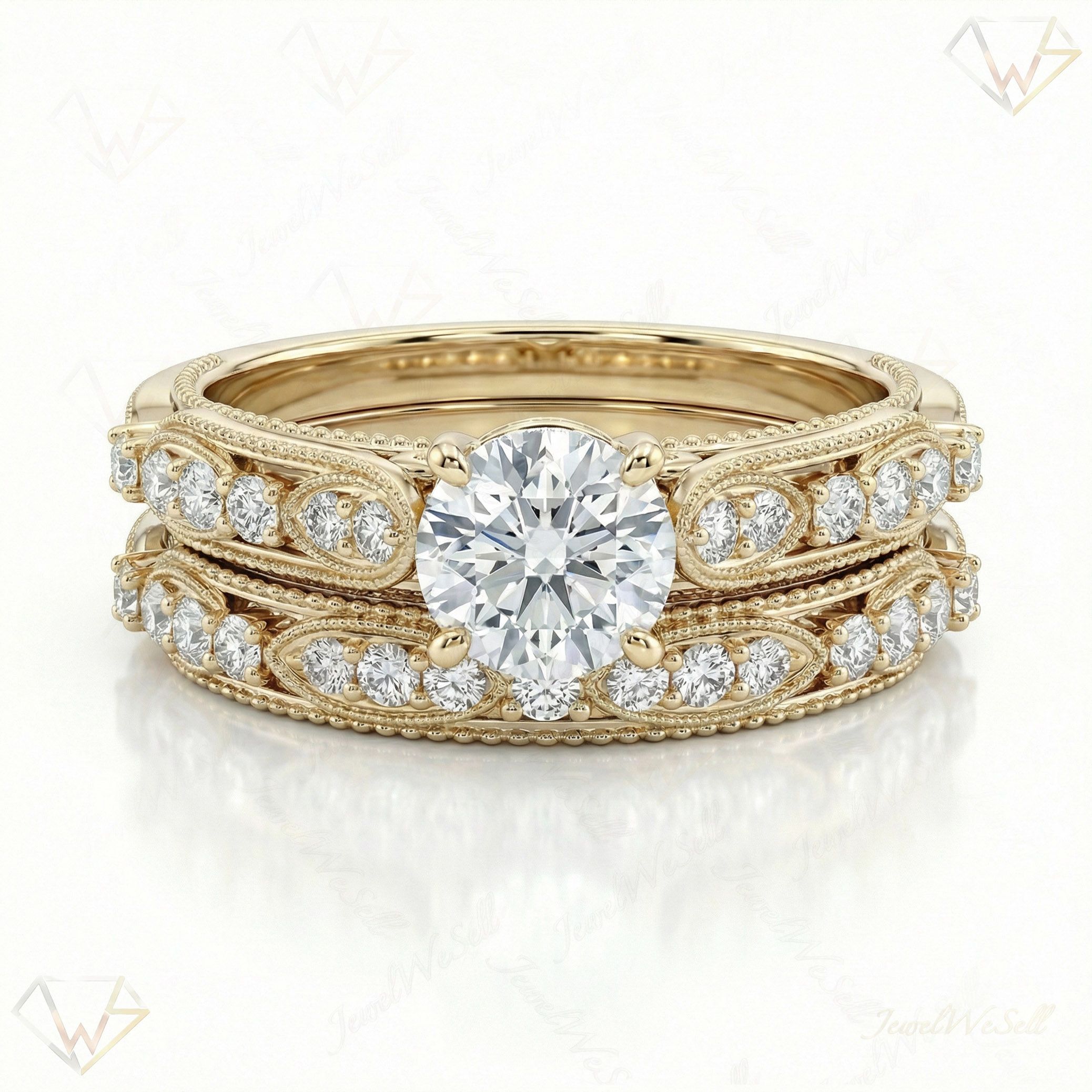 1.10 ct EF VS Lab Grown Diamond Solitaire with Accents Engagement Set in 10k Yellow Gold _ Sz0550 6707