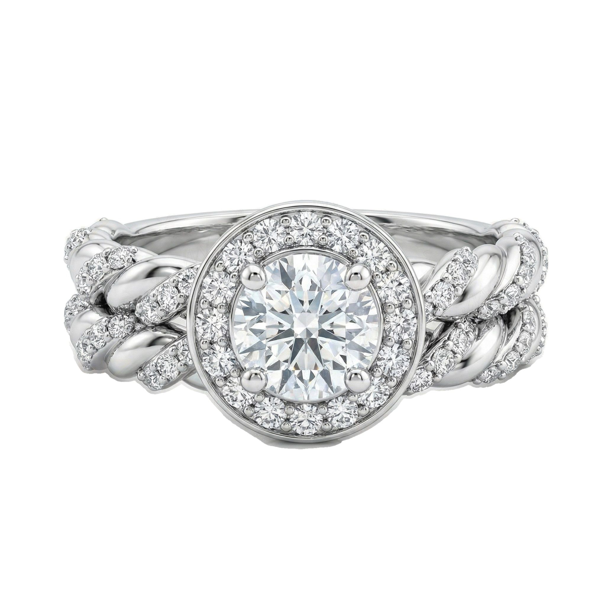 1.15 ct EF VS Lab Grown Diamond Halo Engagement Set in 10k White Gold _ Sz0500 6709