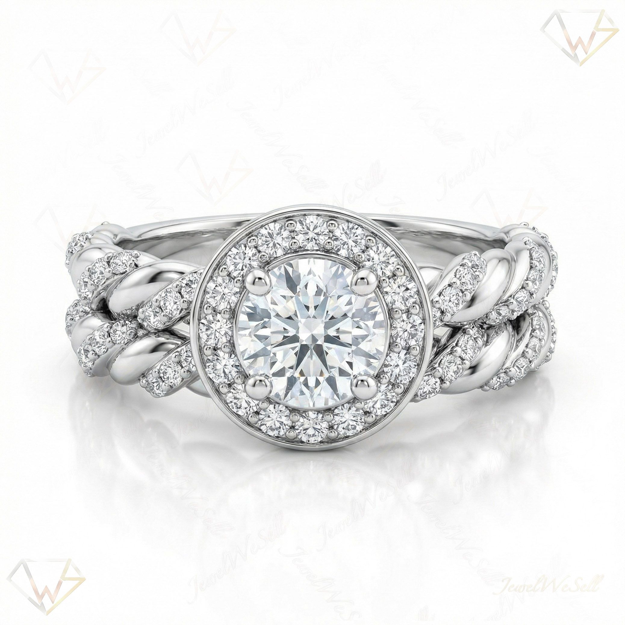 1.15 ct EF VS Lab Grown Diamond Halo Engagement Set in 14k White Gold _ Sz0825 6709