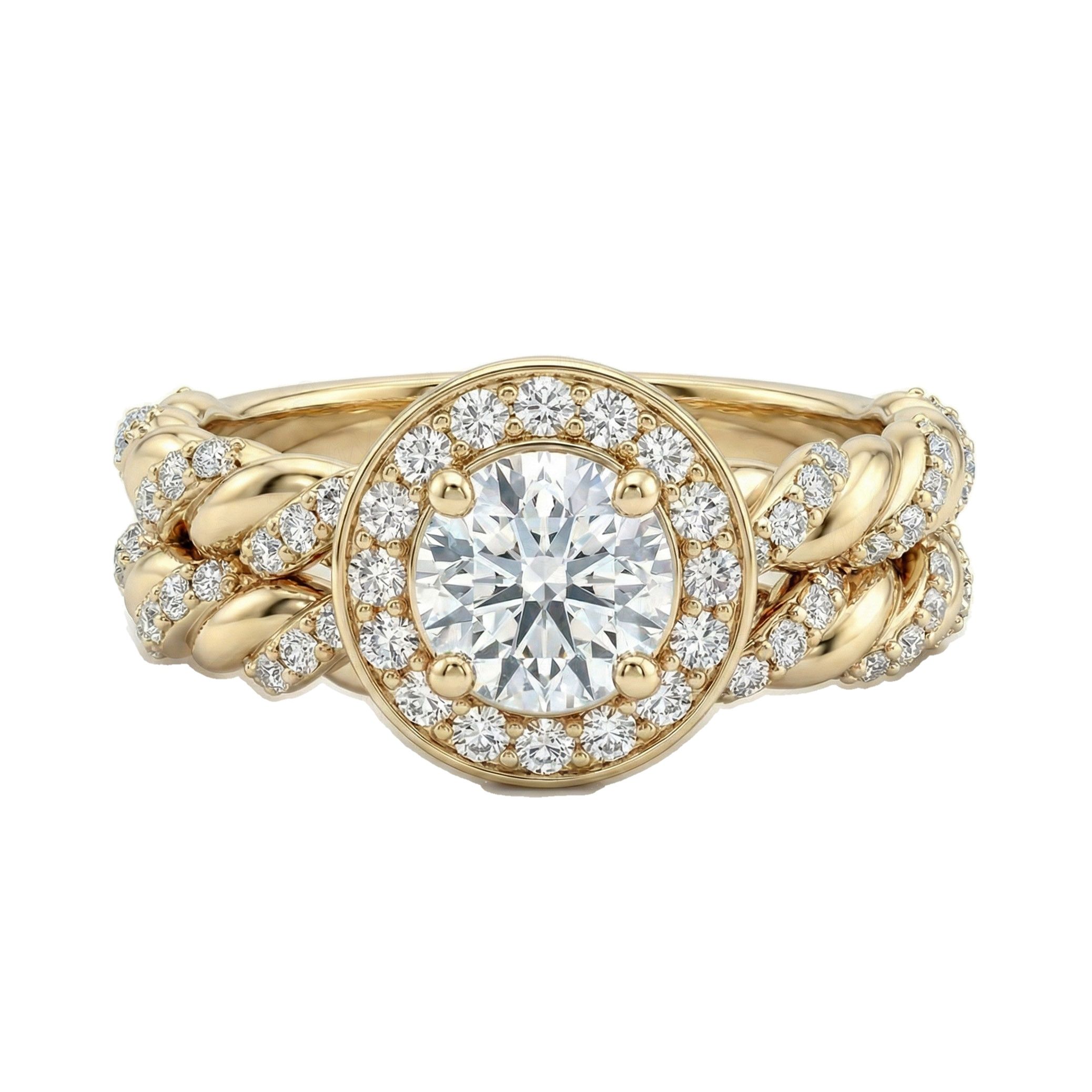 1.15 ct EF VS Lab Grown Diamond Halo Engagement Set in 10k Yellow Gold _ Sz0775 6709
