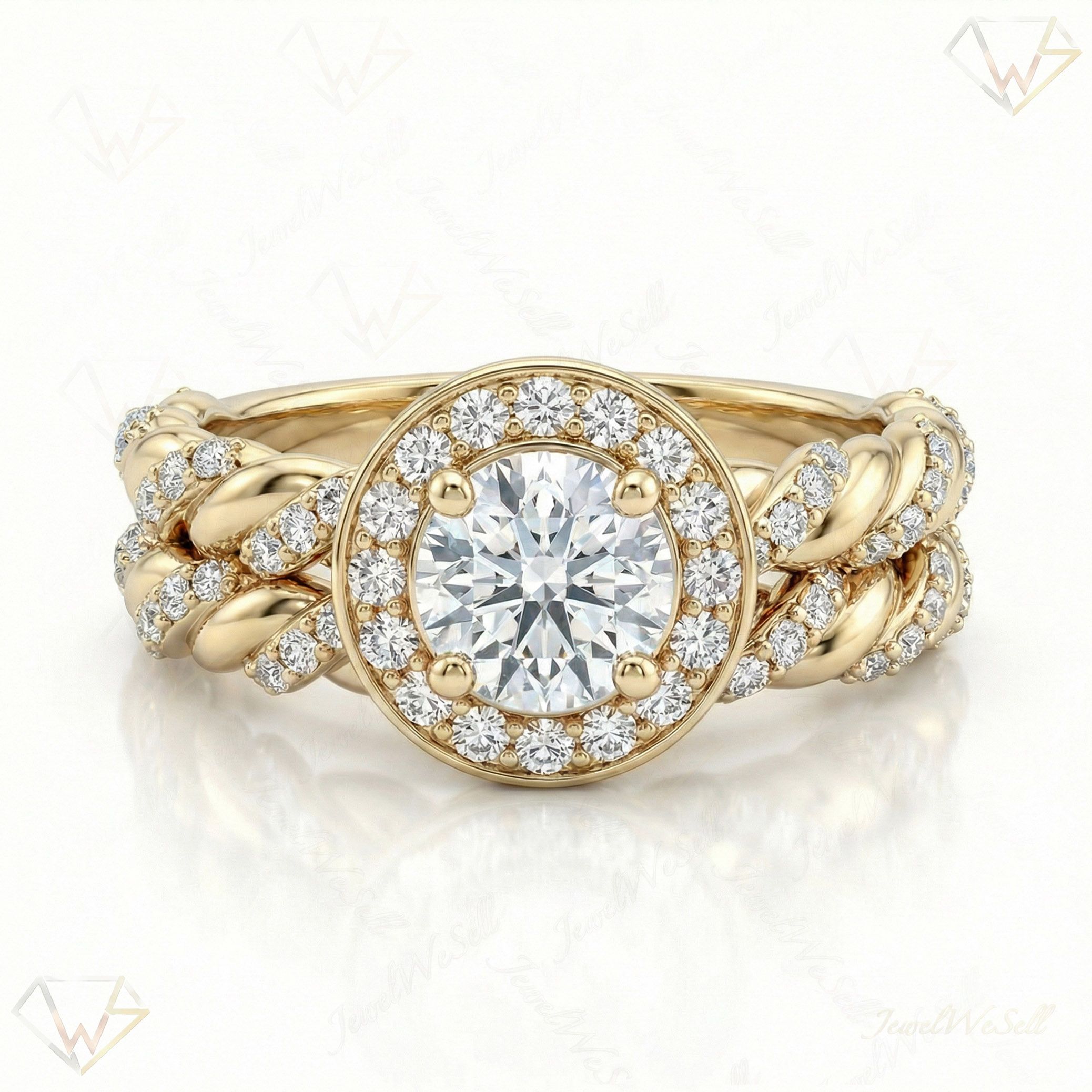 1.15 ct EF VS Lab Grown Diamond Halo Engagement Set in 10k Yellow Gold _ Sz0450 6709