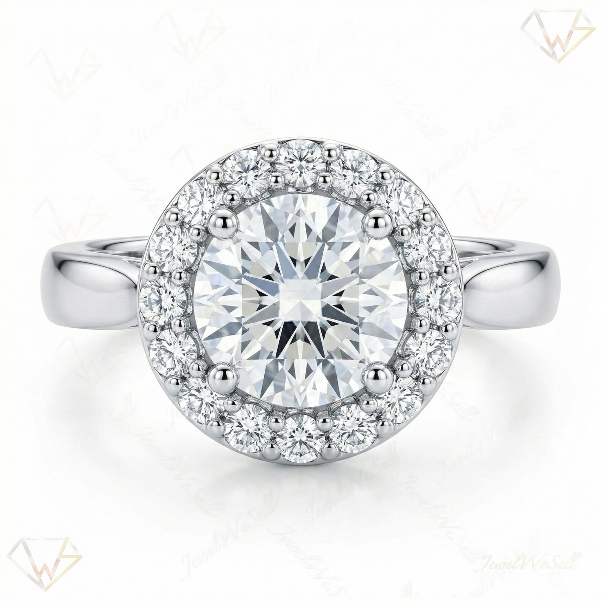 1.00 ct EF VS Lab Grown Diamond Halo Engagement Ring in 10k White Gold _ Sz0425 6714