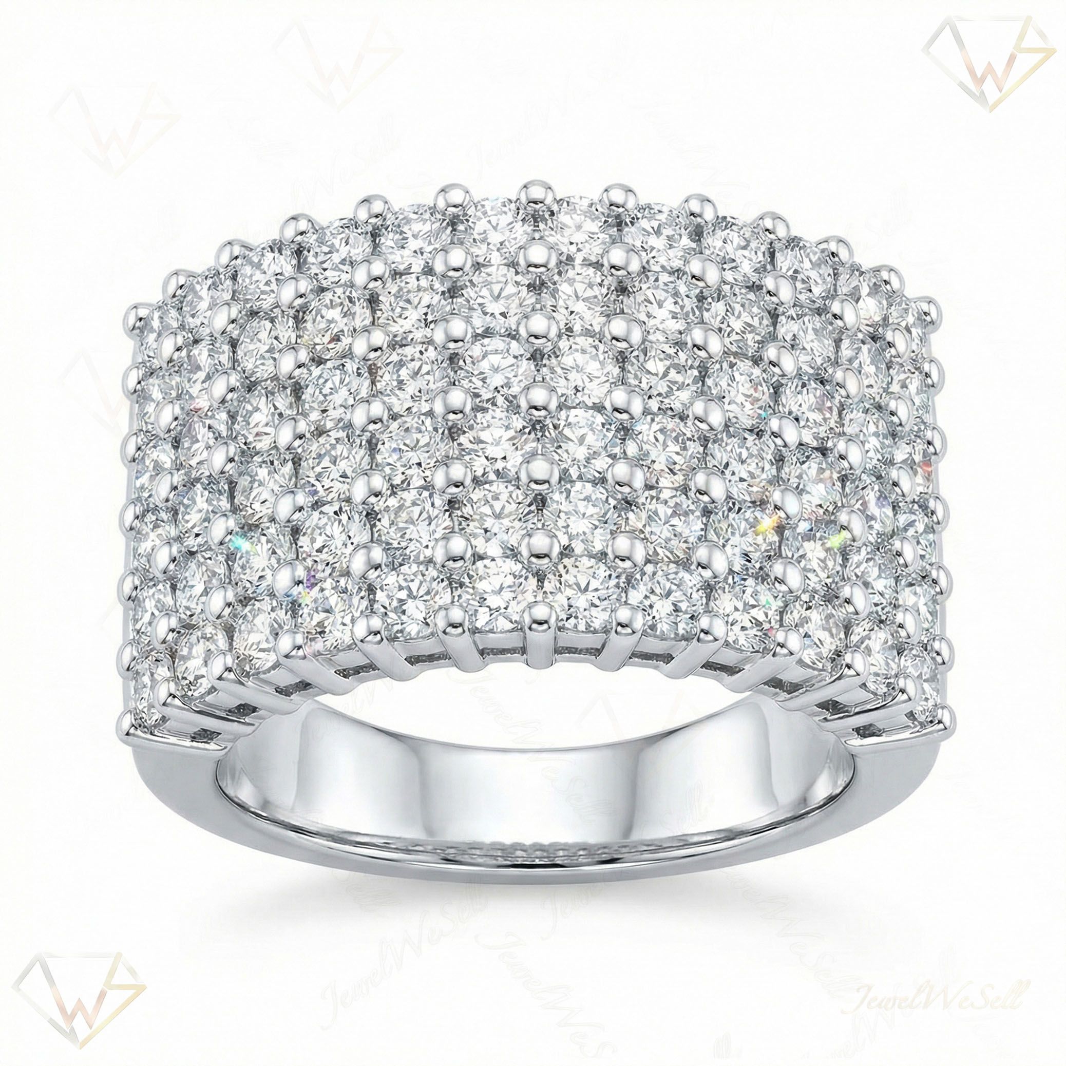 3.25 ct EF VS Lab Grown Diamond Multi Row Wedding Band in 14k White Gold _ Sz1150 6890