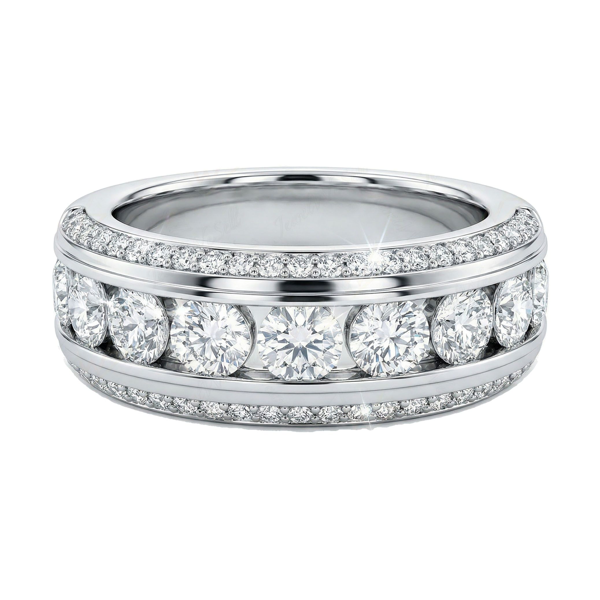 2.25 ct EF VS Lab Grown Diamond Multi Row Wedding Band in 14k White Gold _ Sz0450 6893