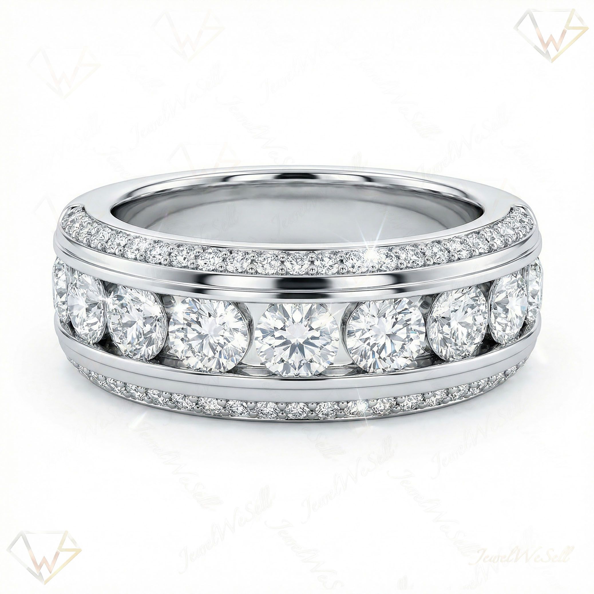 2.25 ct EF VS Lab Grown Diamond Multi Row Wedding Band in 10k White Gold _ Sz0450 6893
