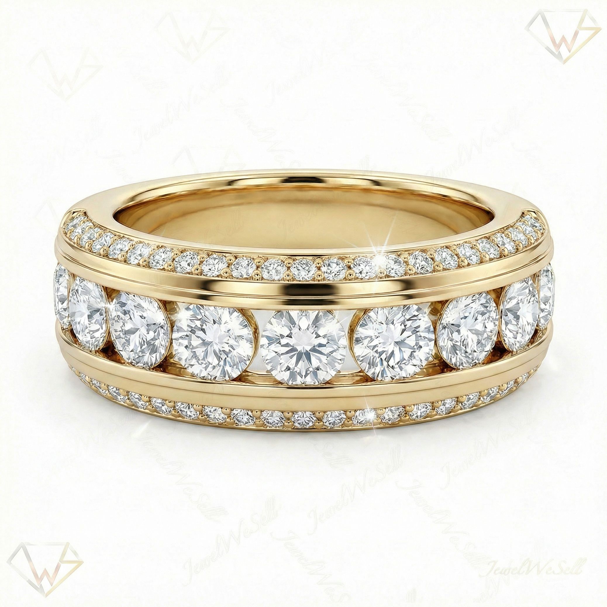 2.25 ct EF VS Lab Grown Diamond Multi Row Wedding Band in 10k Yellow Gold _ Sz0400 6893