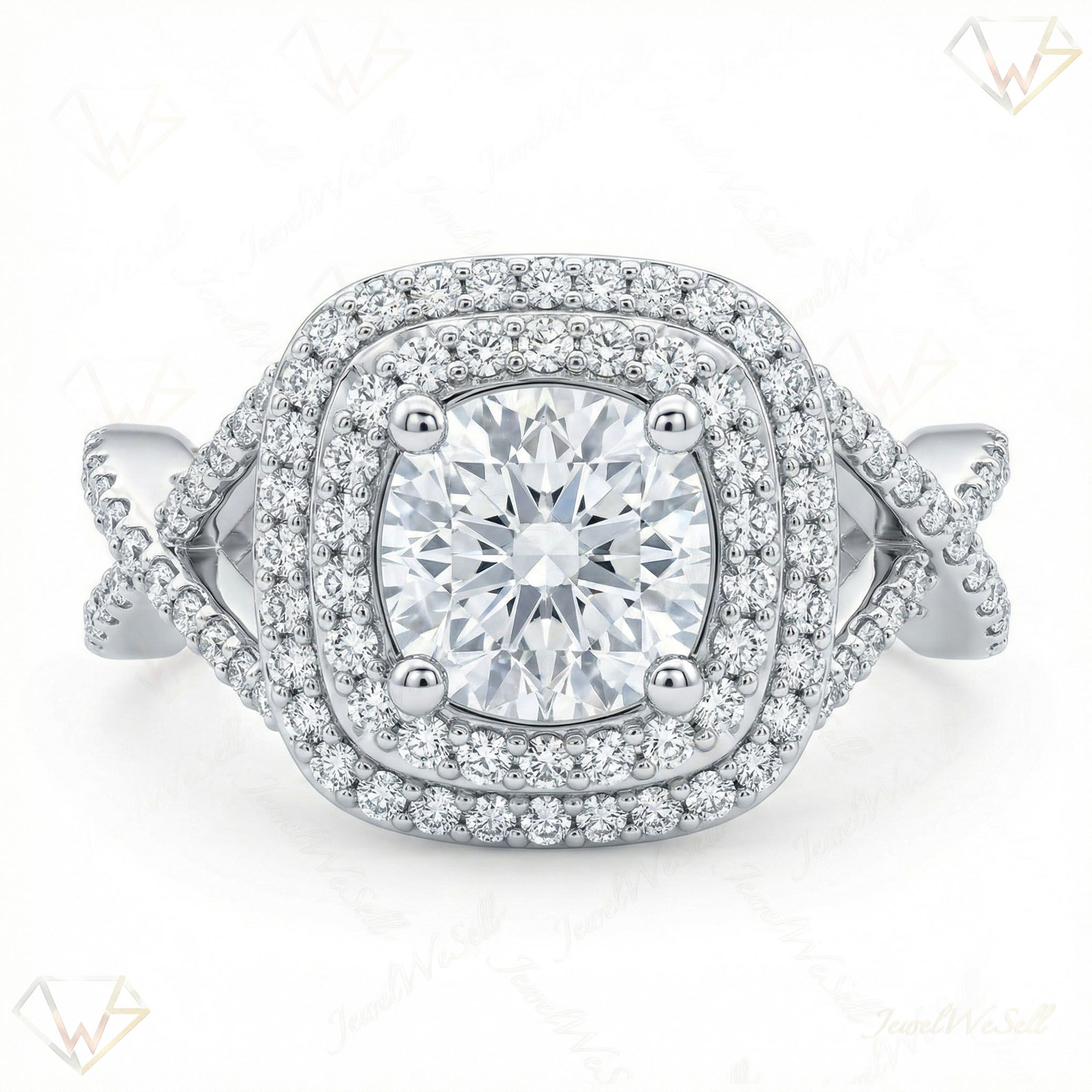 2.15 ct EF VS Lab Grown Diamond Halo Engagement Ring in 10k White Gold _ Sz0525 6933