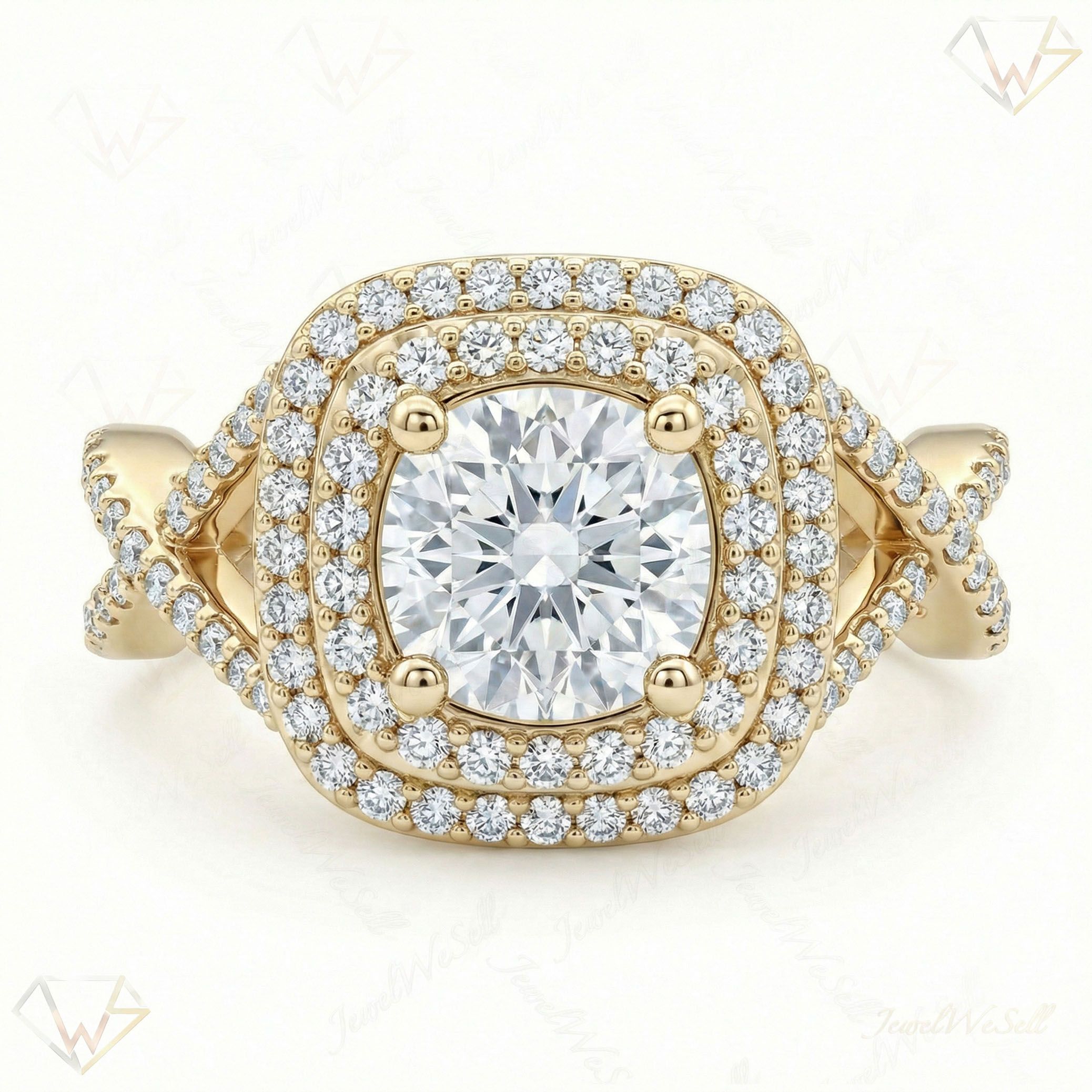 2.15 ct EF VS Lab Grown Diamond Halo Engagement Ring in 10k Yellow Gold _ Sz0475 6933