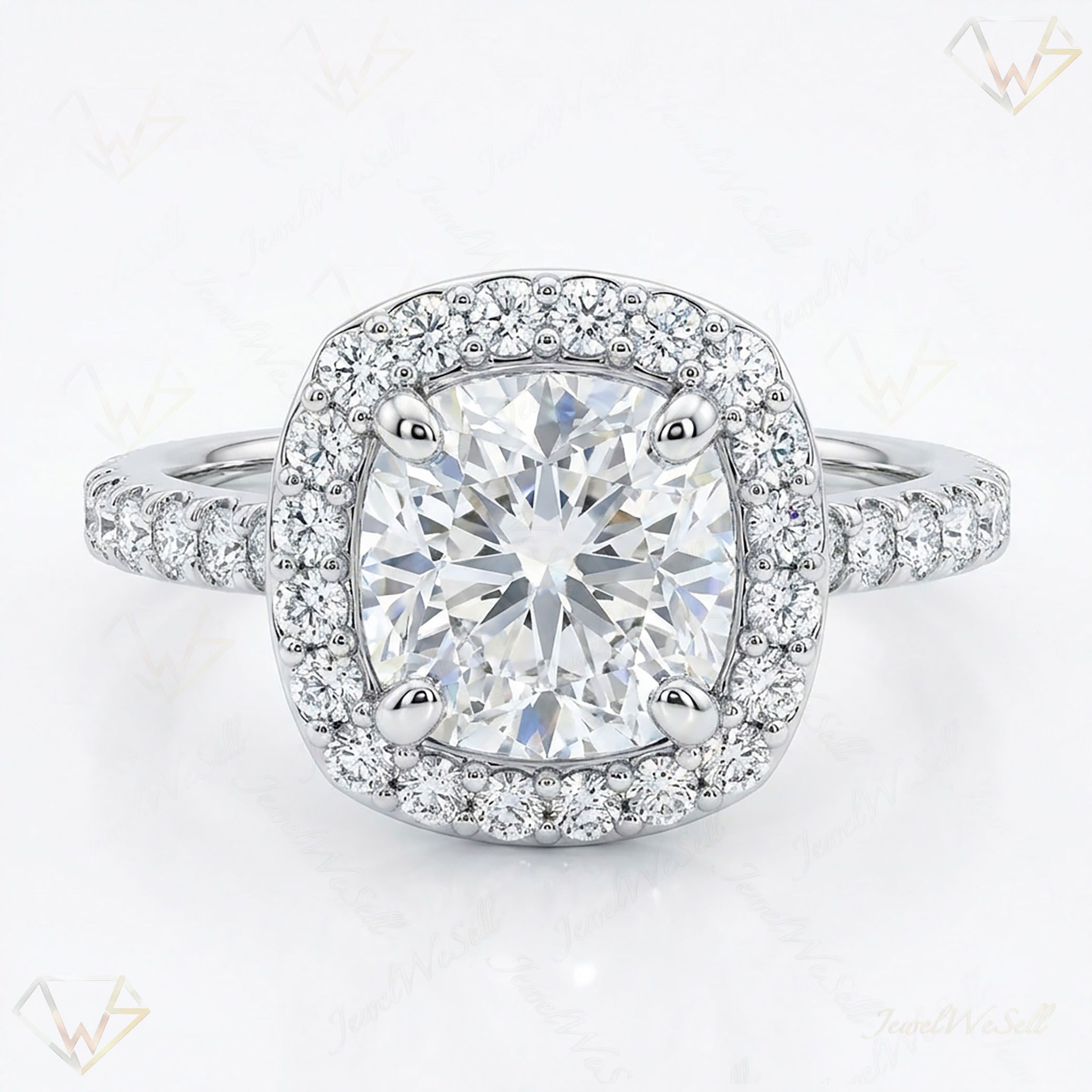 2.80 ct EF VS Lab Grown Diamond Halo Engagement Ring in 10k White Gold _ Sz0550 6934