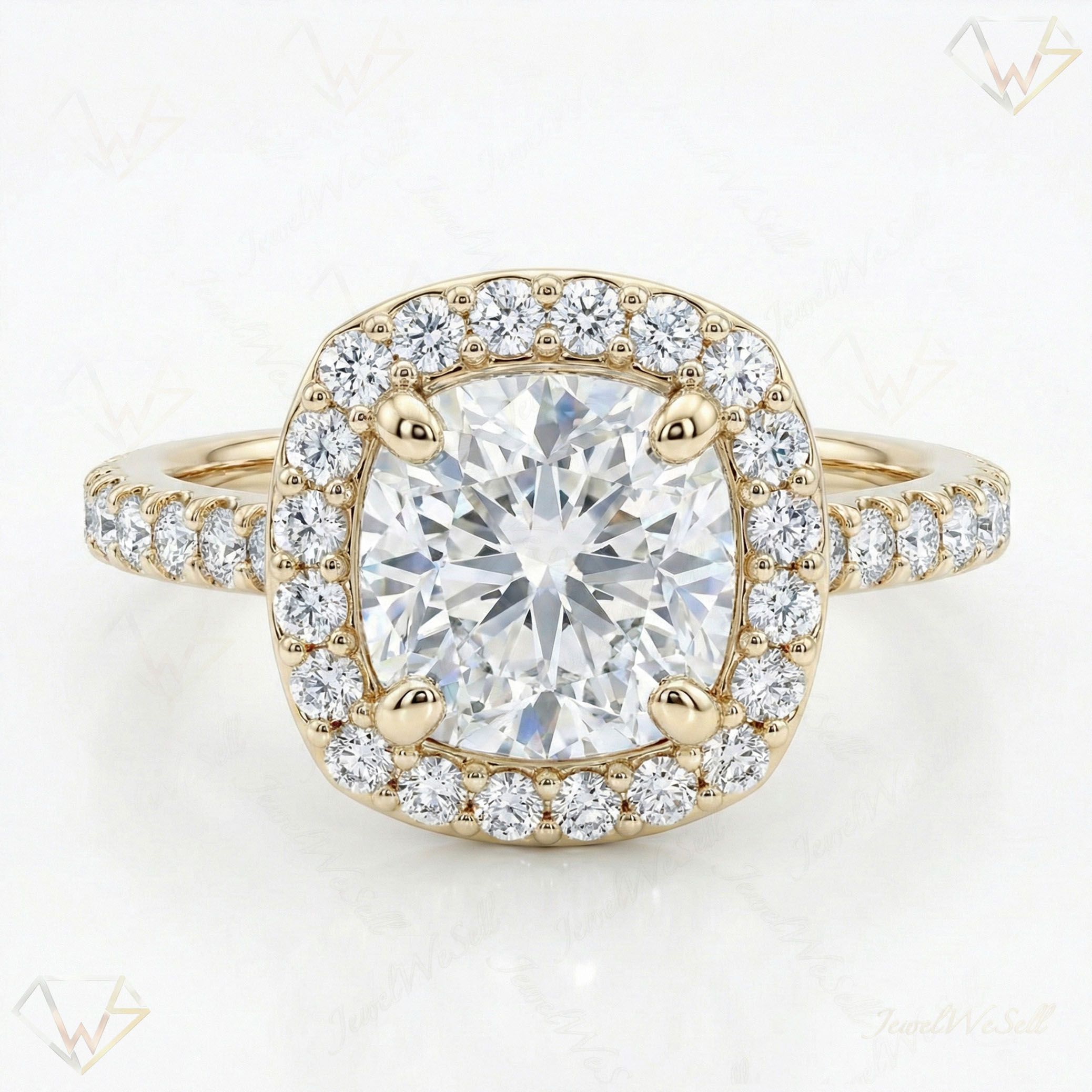 2.80 ct EF VS Lab Grown Diamond Halo Engagement Ring in 10k Yellow Gold _ Sz0475 6934