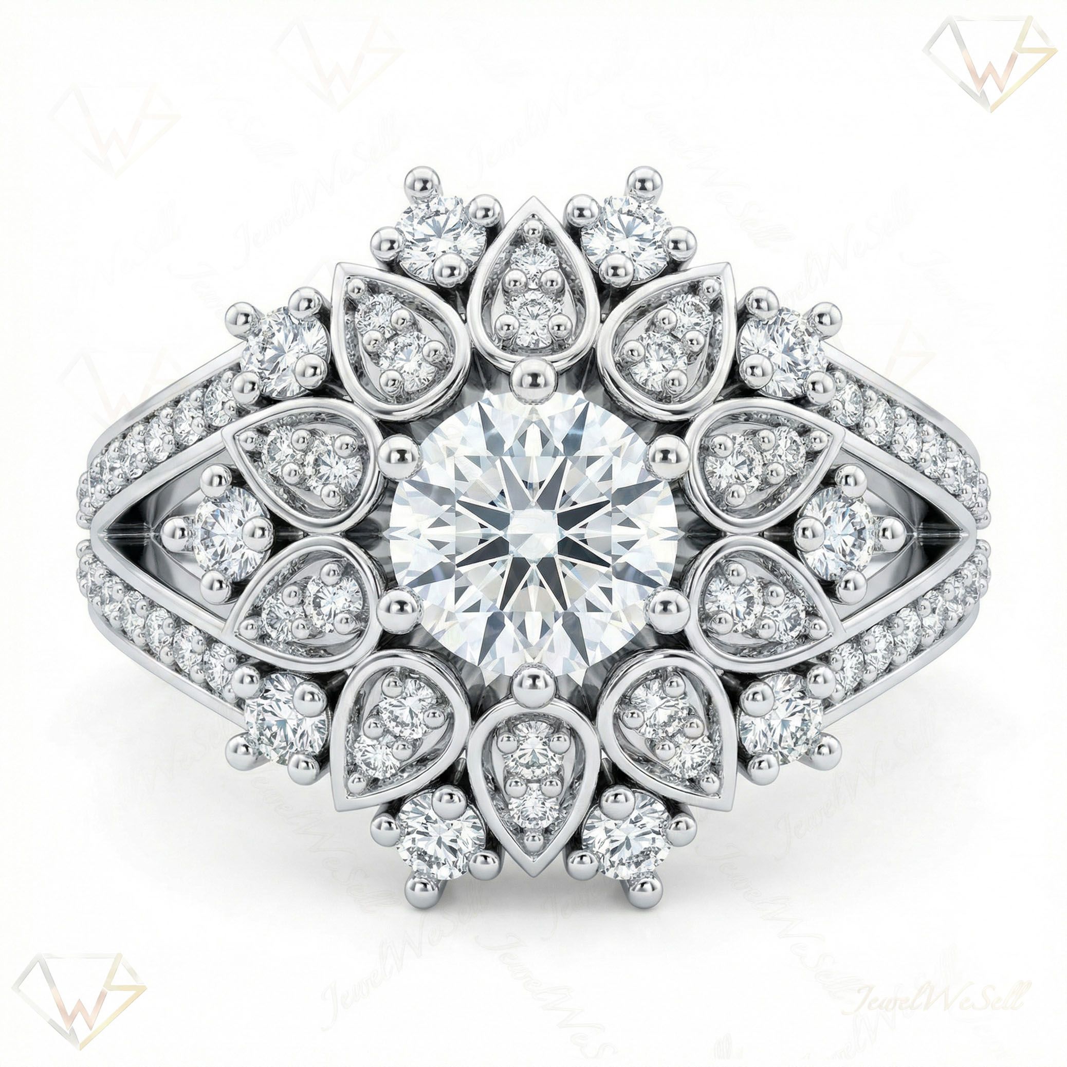 1.25 ct EF VS Lab Grown Diamond Solitaire with Accents Engagement Ring in 10k White Gold _ Sz0400 8013