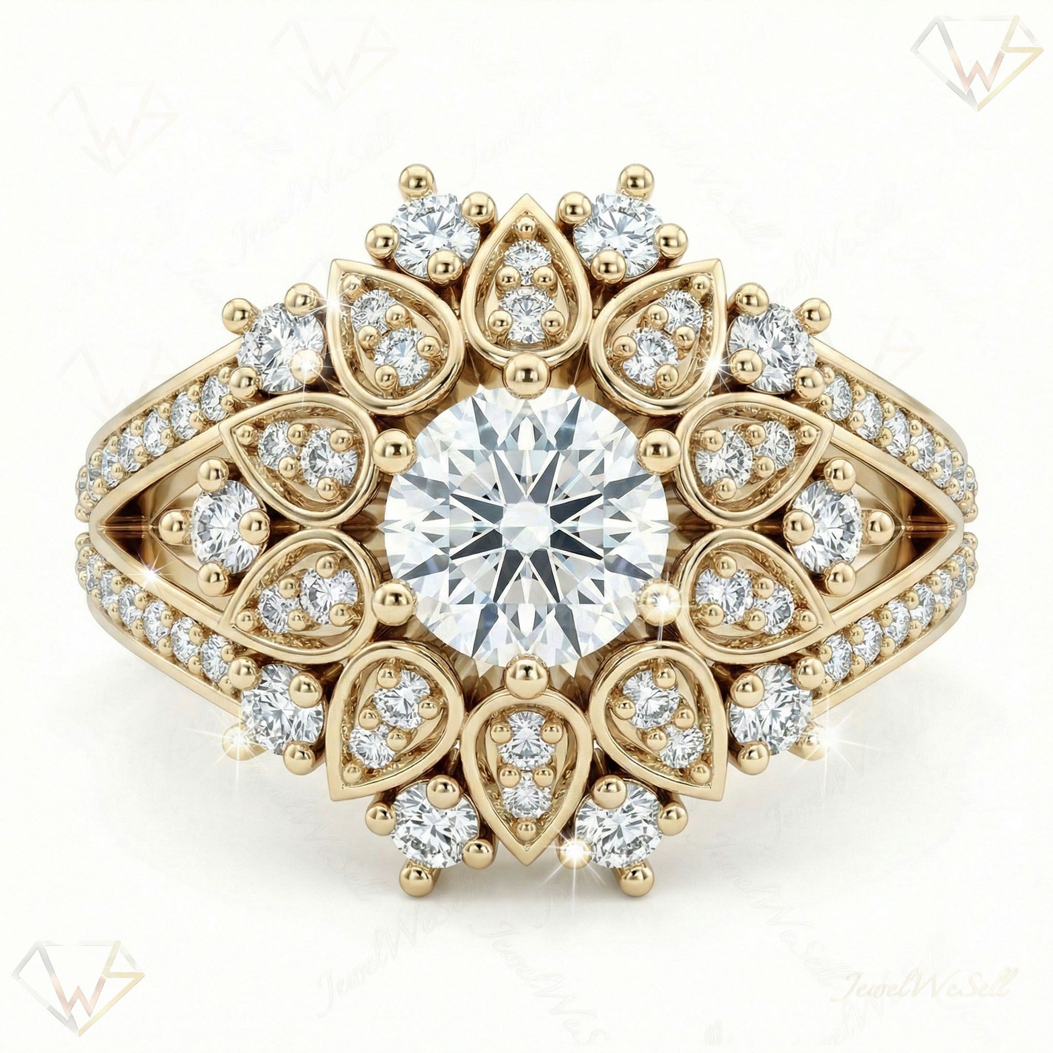 1.25 ct EF VS Lab Grown Diamond Solitaire with Accents Engagement Ring in 10k Yellow Gold _ Sz0450 8013