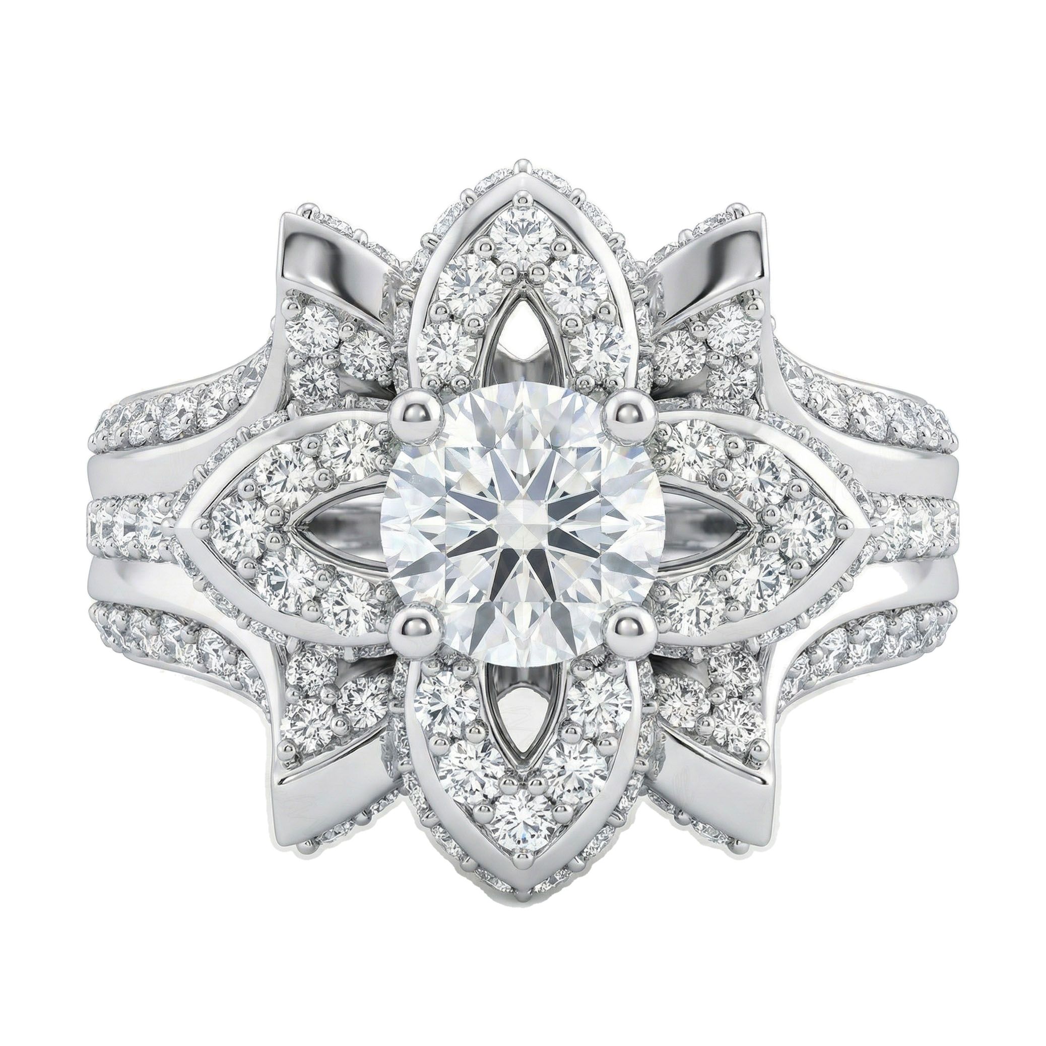 1.90 ct EF VS Lab Grown Diamond Solitaire with Accents Engagement Ring in 14k White Gold _ Sz0550 8042