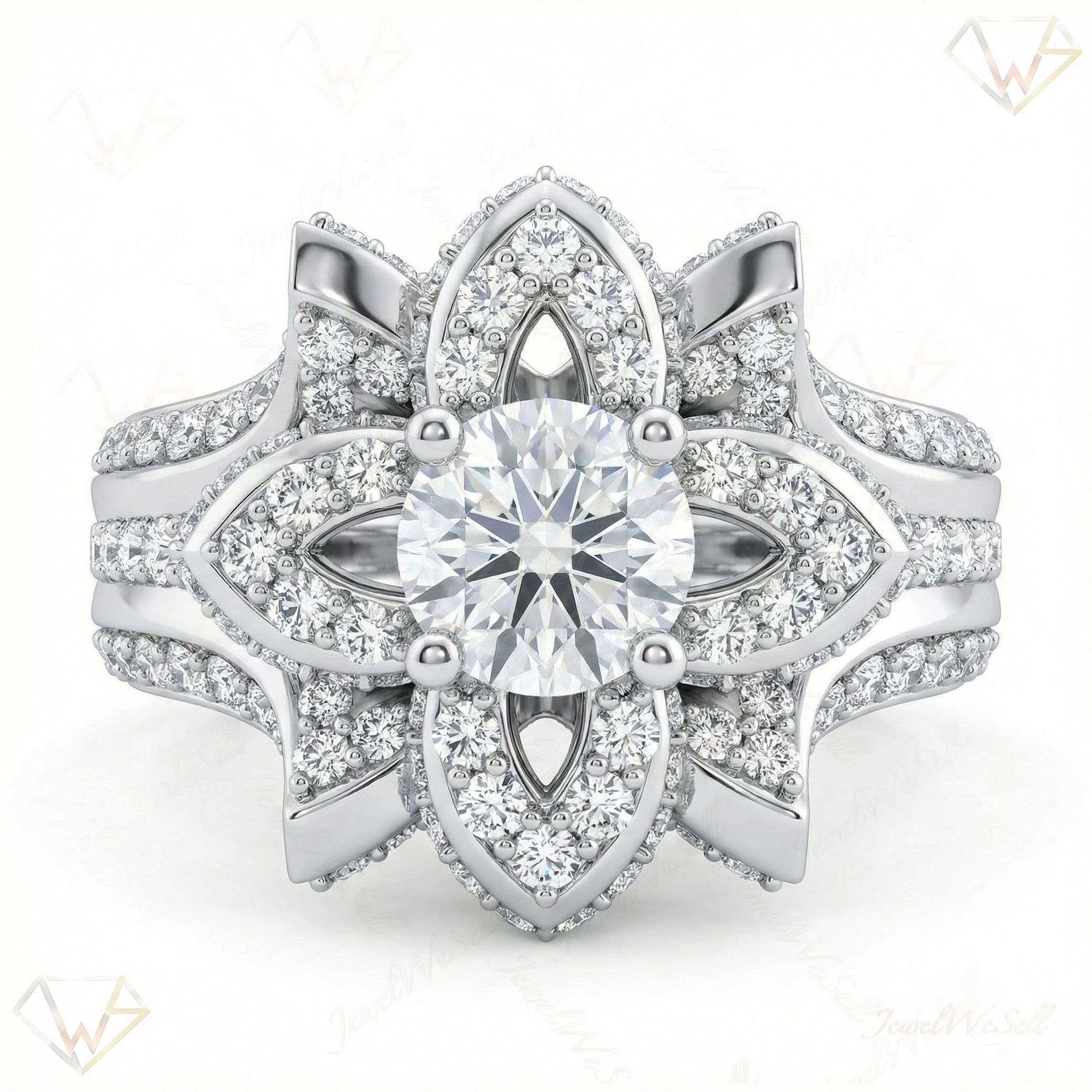 1.90 ct EF VS Lab Grown Diamond Solitaire with Accents Engagement Ring in 10k White Gold _ Sz0675 8042