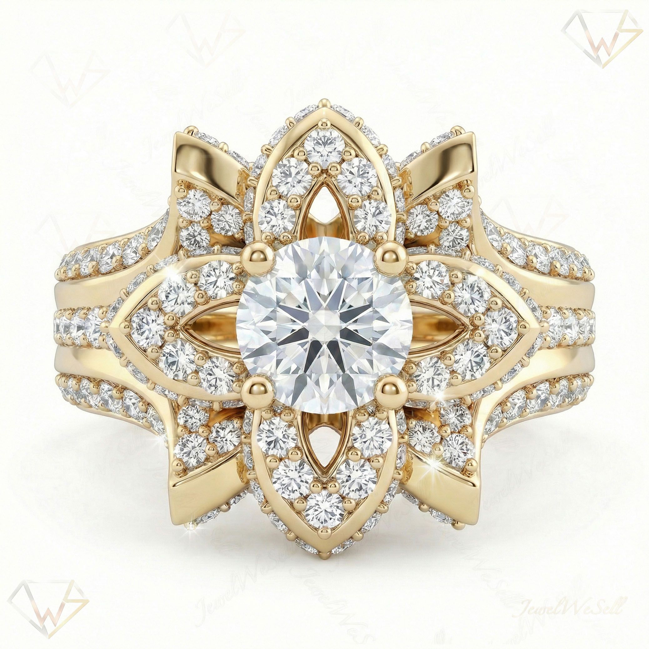 1.90 ct EF VS Lab Grown Diamond Solitaire with Accents Engagement Ring in 10k Yellow Gold _ Sz0750 8042