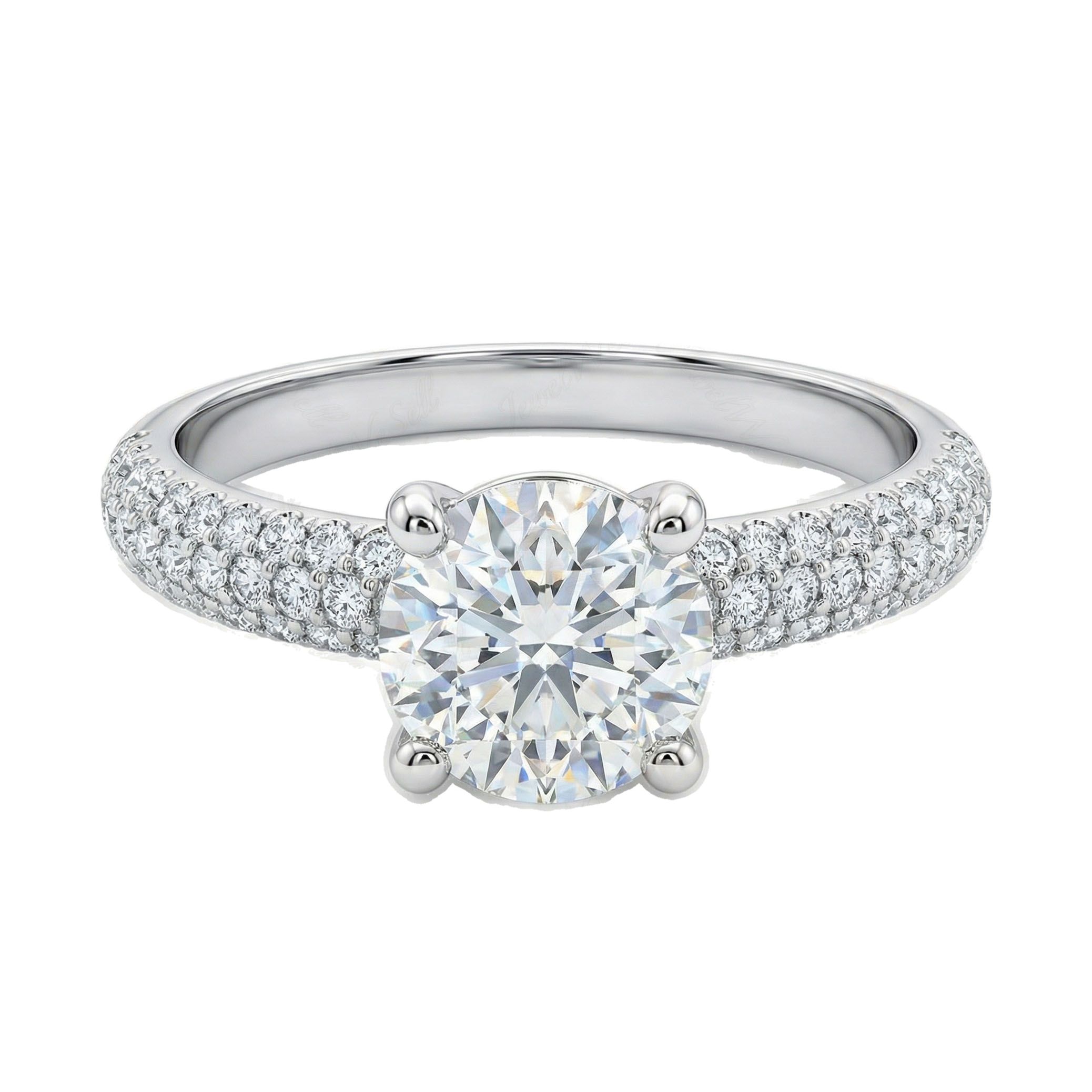 1.10 ct EF VS Lab Grown Diamond Solitaire with Accents Engagement Ring in 14k White Gold _ Sz0625 9201