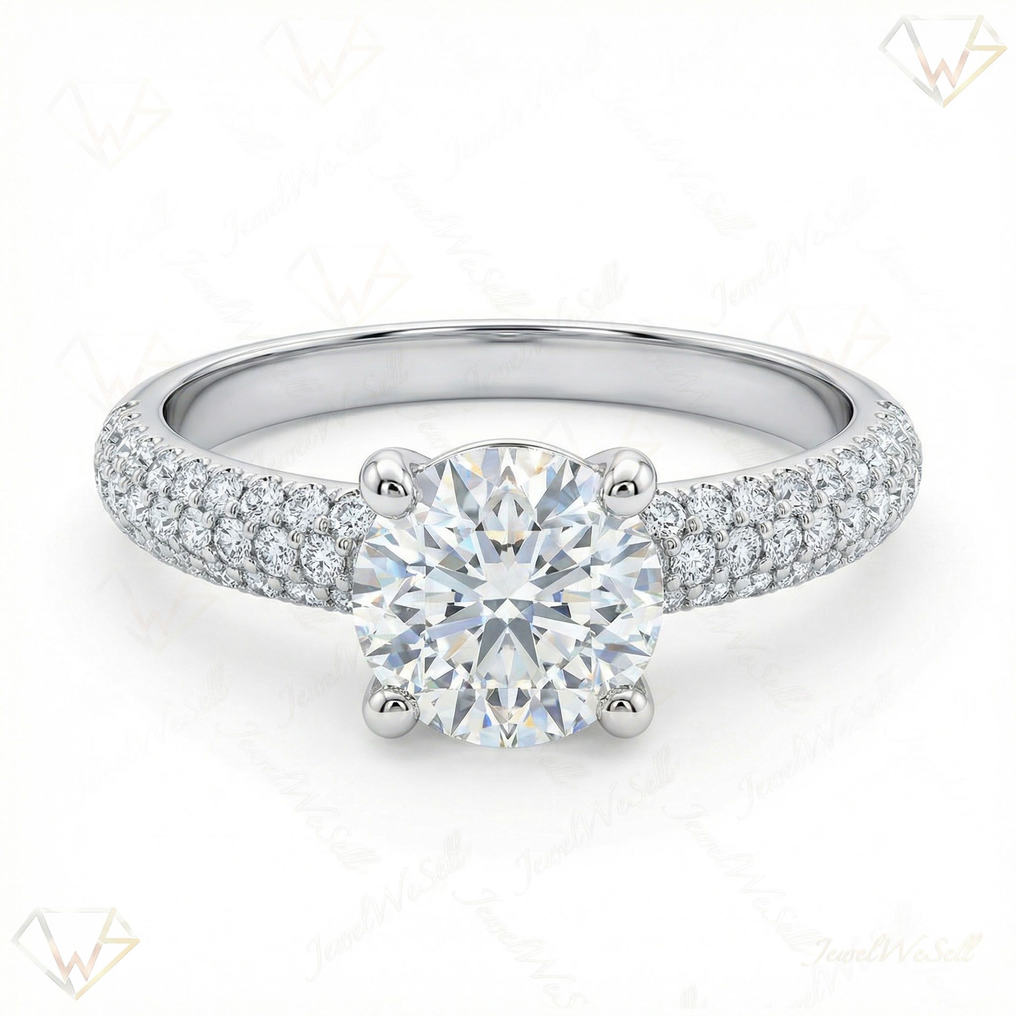 1.10 ct EF VS Lab Grown Diamond Solitaire with Accents Engagement Ring in 14k White Gold _ Sz0500 9201