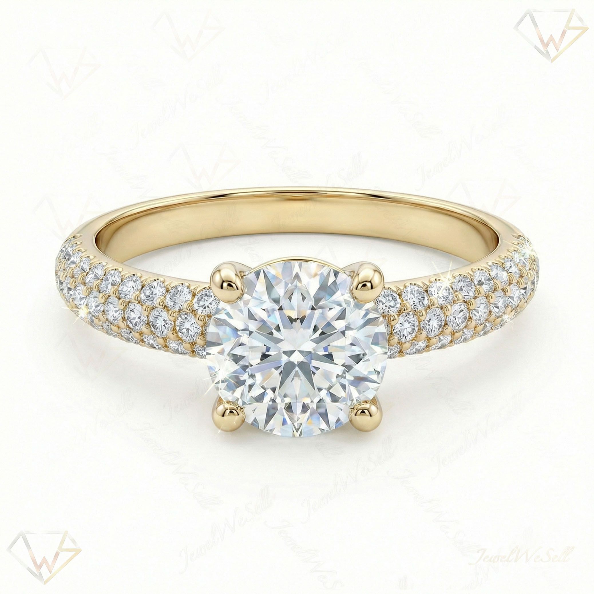 1.10 ct EF VS Lab Grown Diamond Solitaire with Accents Engagement Ring in 10k Yellow Gold _ Sz0675 9201